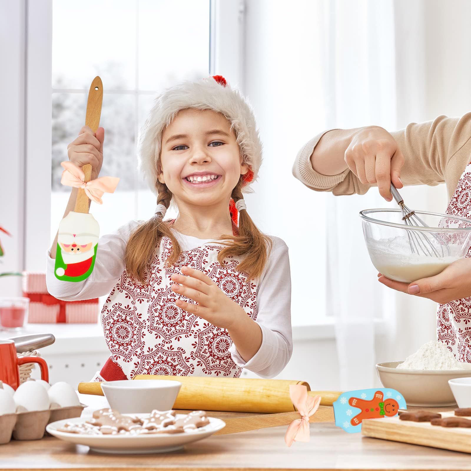 Silicone Spatula, Caliamary 3 Pieces Kitchen Silicone Spatula Set, Christmas Cake Decorating Spatula With Wooden Handle, Snowman