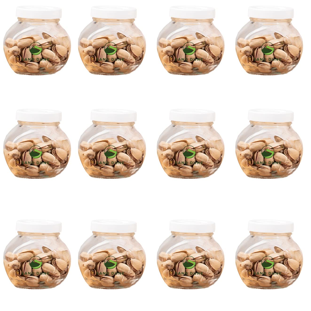 Sand Dune Set Of 12, 200 Ml Each Storage Glass Jar White Plastic Cap, Transparent | Bpa Free | Storage Jar Containers/Barni For 