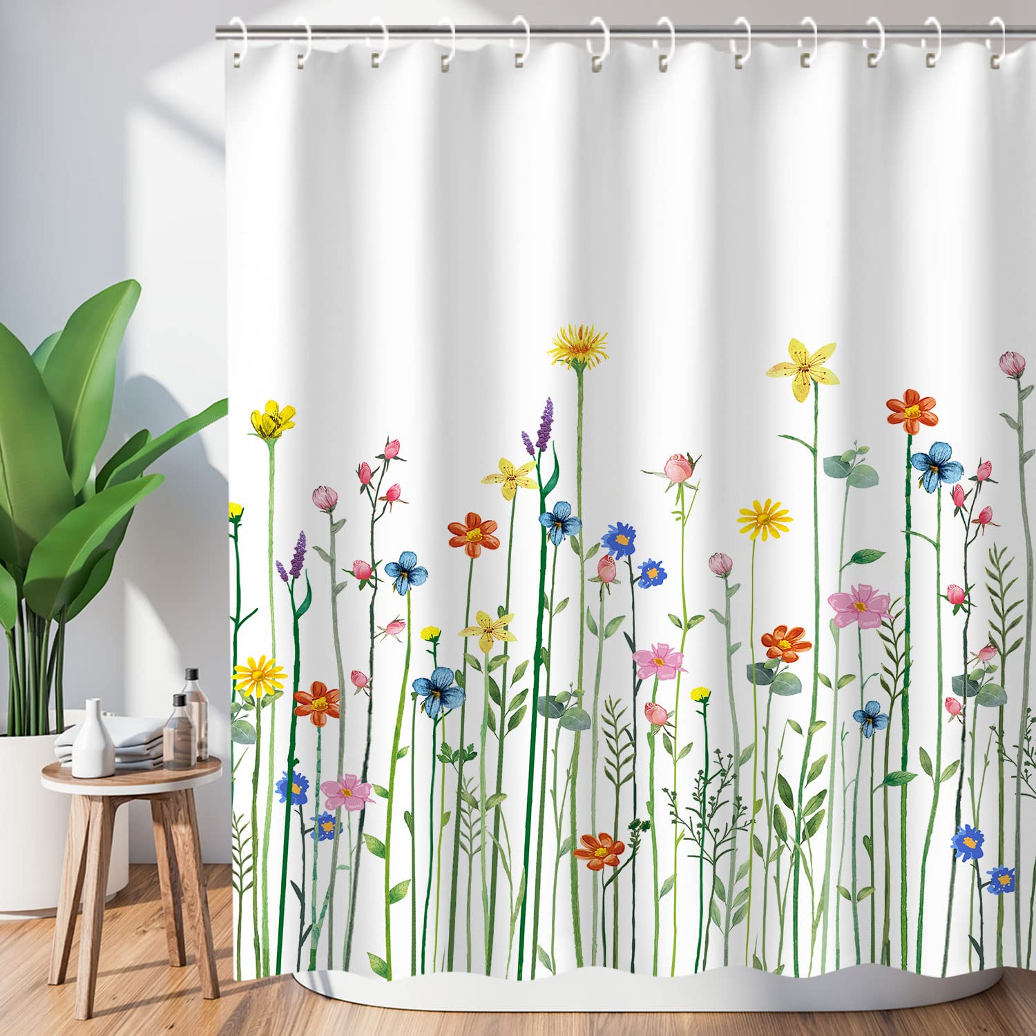 Livilan Floral Shower Curtain For Bathroom Flower Shower Curtain Watercolor Shower Curtains Wildflower Flowered Bathroom Curtain