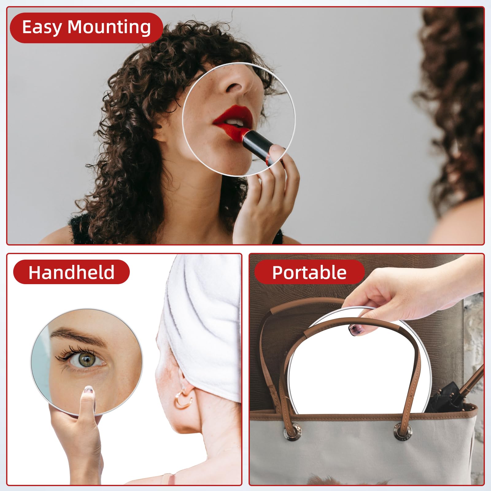 10X Magnifying Mirror With 3 Suction Cups - 6'' Stick On Makeup Mirror With 10X Magnification, Magnified Makeup Mirror Portable