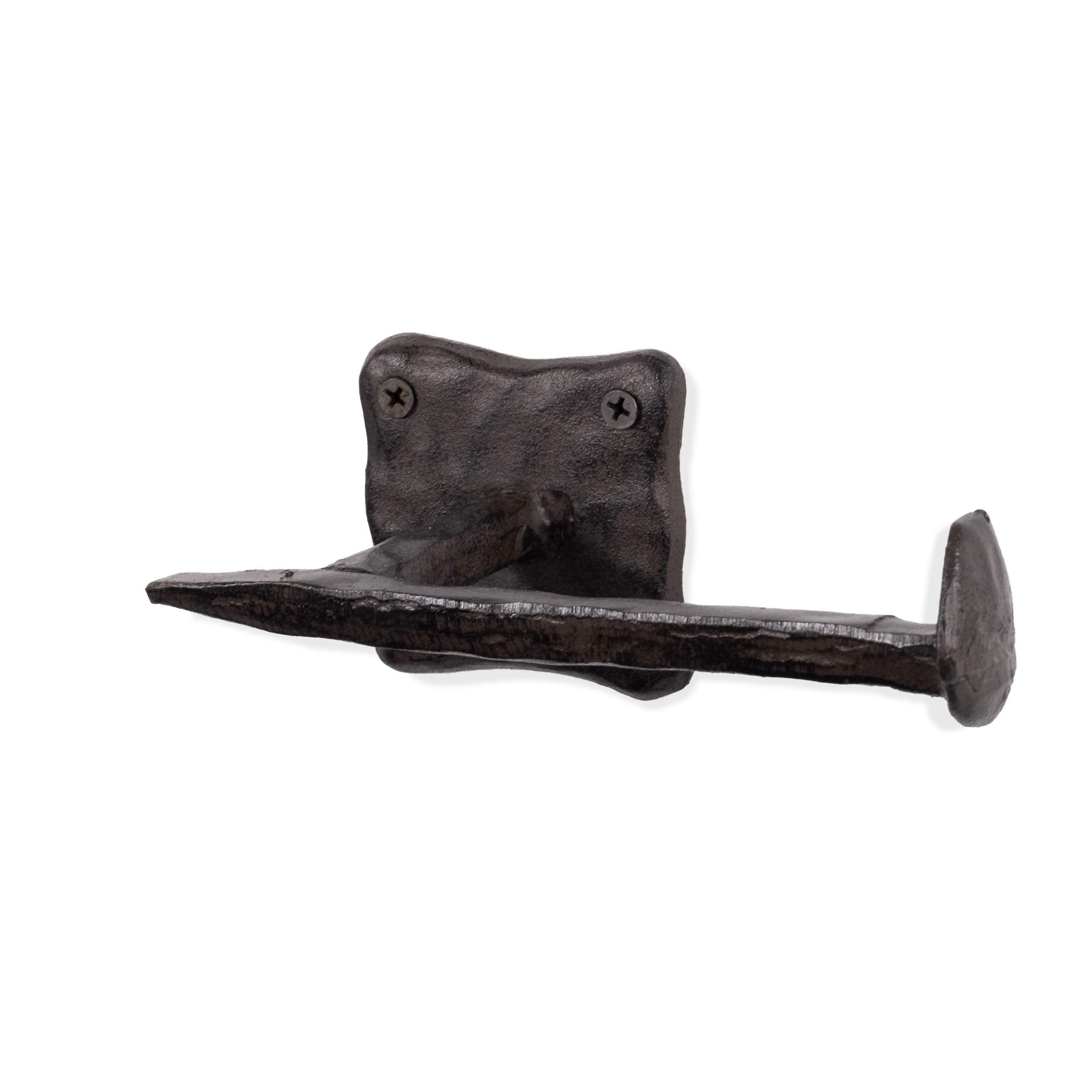 Rustic State Motris Wall Mount Railroad Spike Cast Iron Bathroom Toilet Paper Holder, Rustproof Tissue Roll Hanger - 6.5 Inch - 