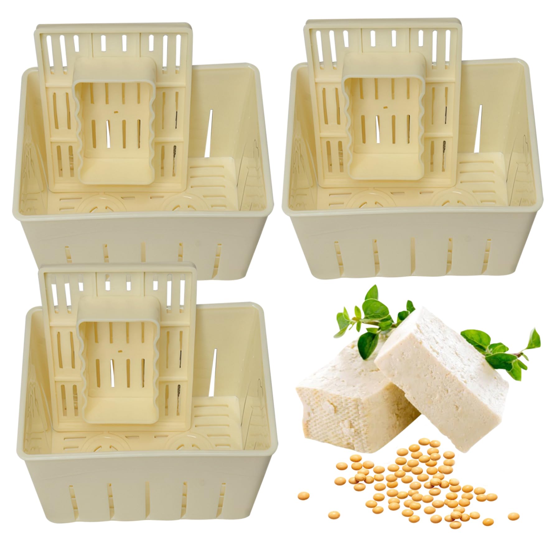 Hbbgdiy Tofu Press 3Pcs 5.5x4.3x3.7 Inch Food Grade PP Tofu Maker and Mold, Rectangular DIY Homemade Cheese Press Kitchen Gadget