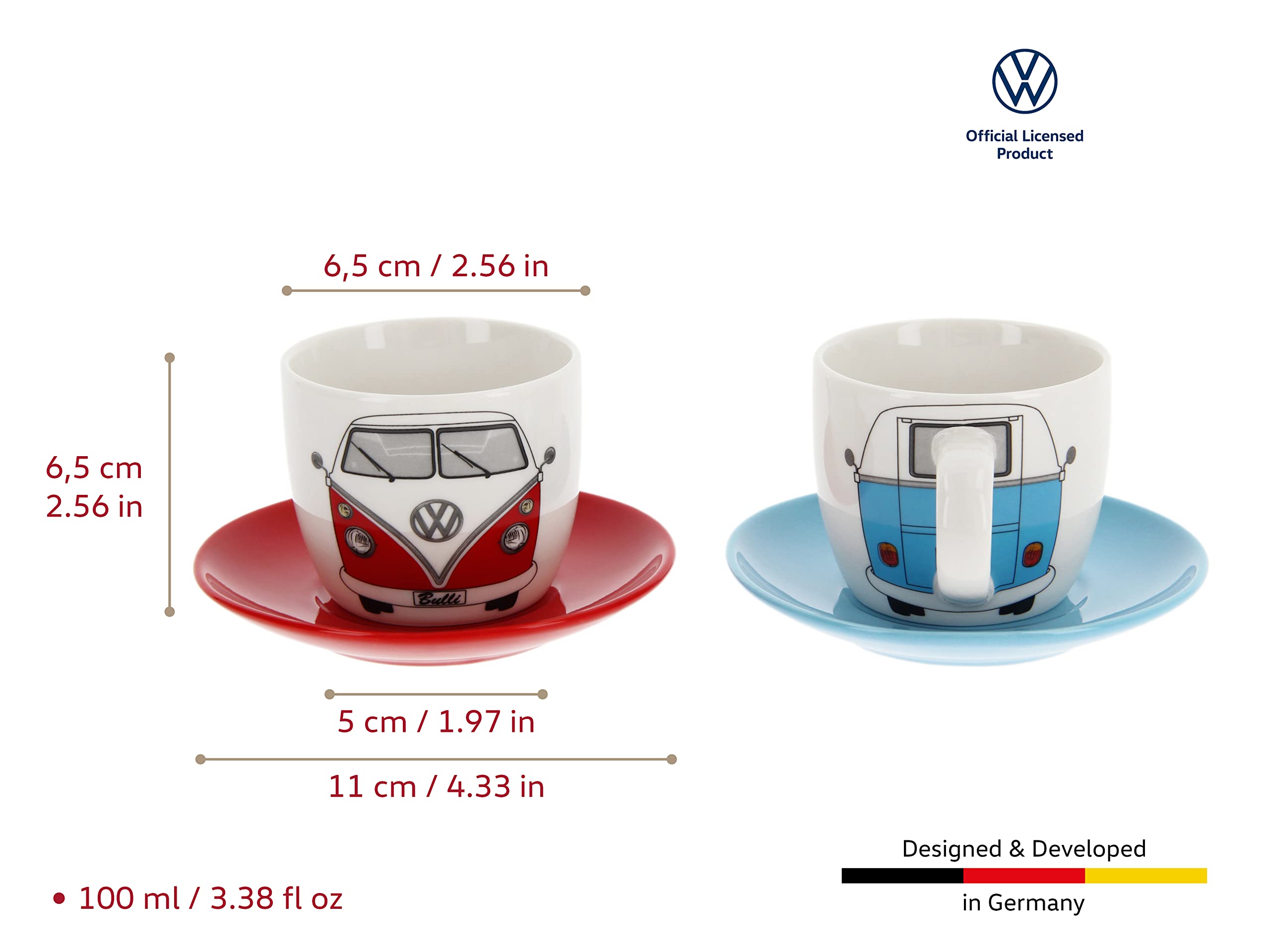 Brisa Vw Collection - Volkswagen Espresso Cups Coffee-Tea-Cappuccino Set In T1 Bus Design (Bus Front/2 Colors/2-Piece Set/100Ml/