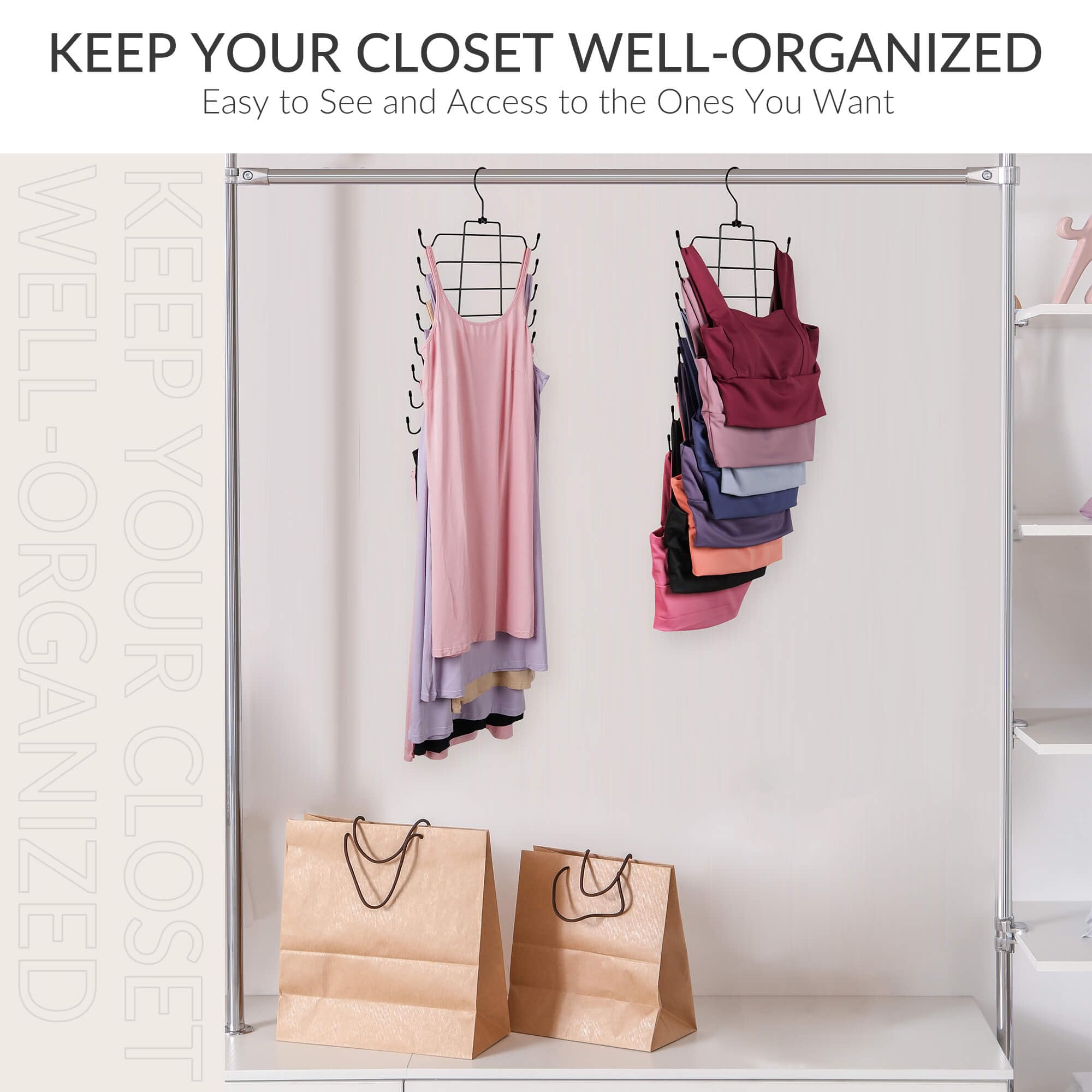ZEDODIER Tank Top Hanger  2 Pack Space Saving Bra Hangers  Non-Slip Hanging Sport Bras Holder  Closet Organizers and Storage for Camisoles Tank Tops Bras Ties Swimsuits Strappy Dress  Black