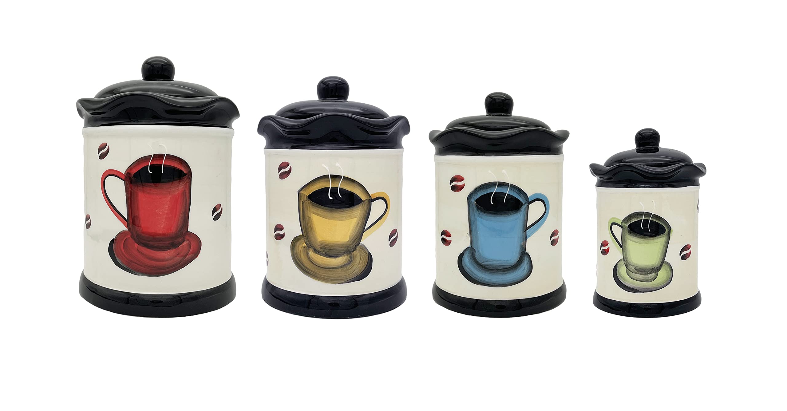 ACK Tuscany Colorful Coffee Bean Collection 4PCs Canister Set with Lid, Kitchen Storage Jar, Food Storage Container, Airtight St