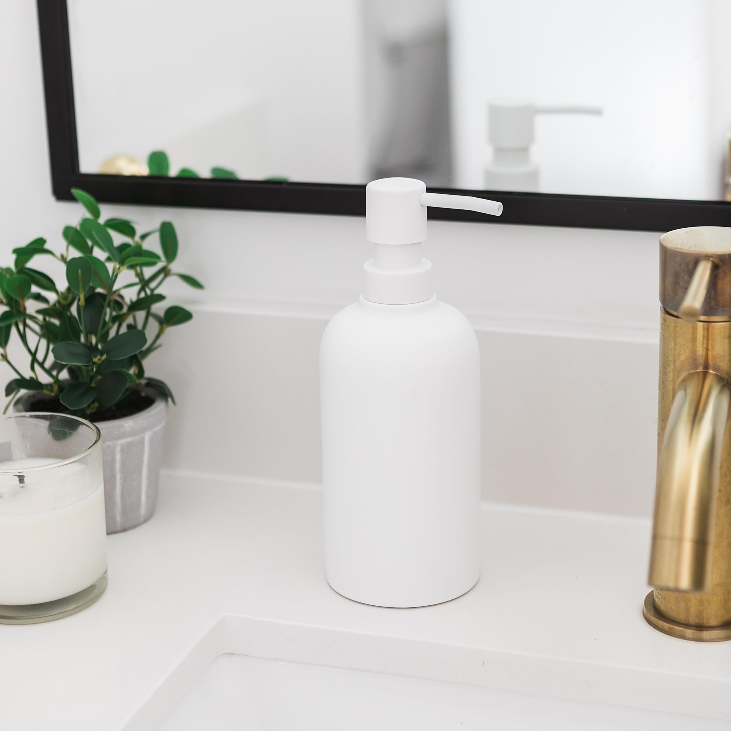 Yew Design Matte White Soap Dispenser for Bathroom  15oz Round Rustproof Liquid Hand Dish Soap Dispenser Pump for Kitchen Sink  Countertop  and Bathroom