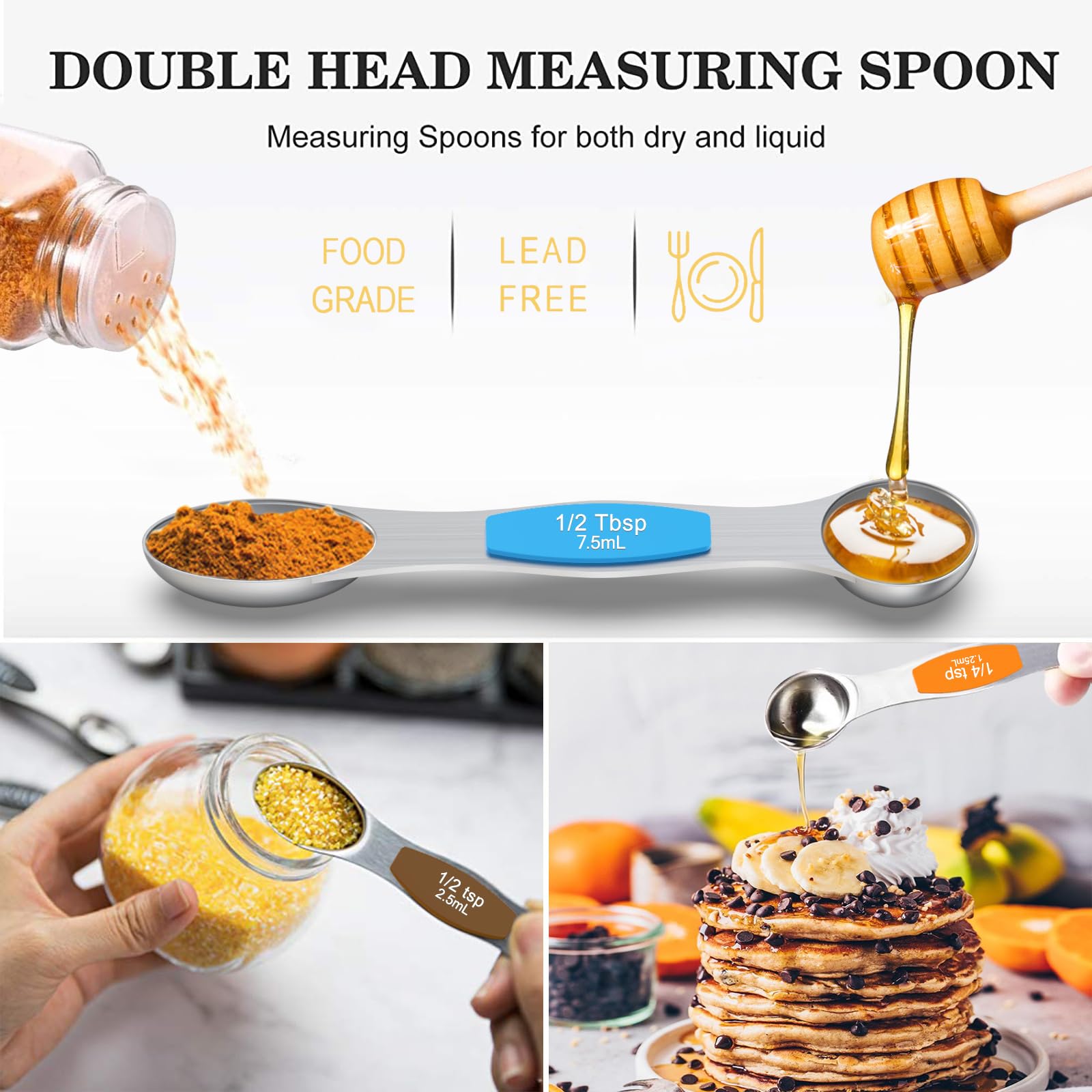 Measuring Cups And Magnetic Measuring Spoons Set, Wildone Stainless Steel 8 Measuring Cups, 7 Double Sided Stackable Magnetic Me