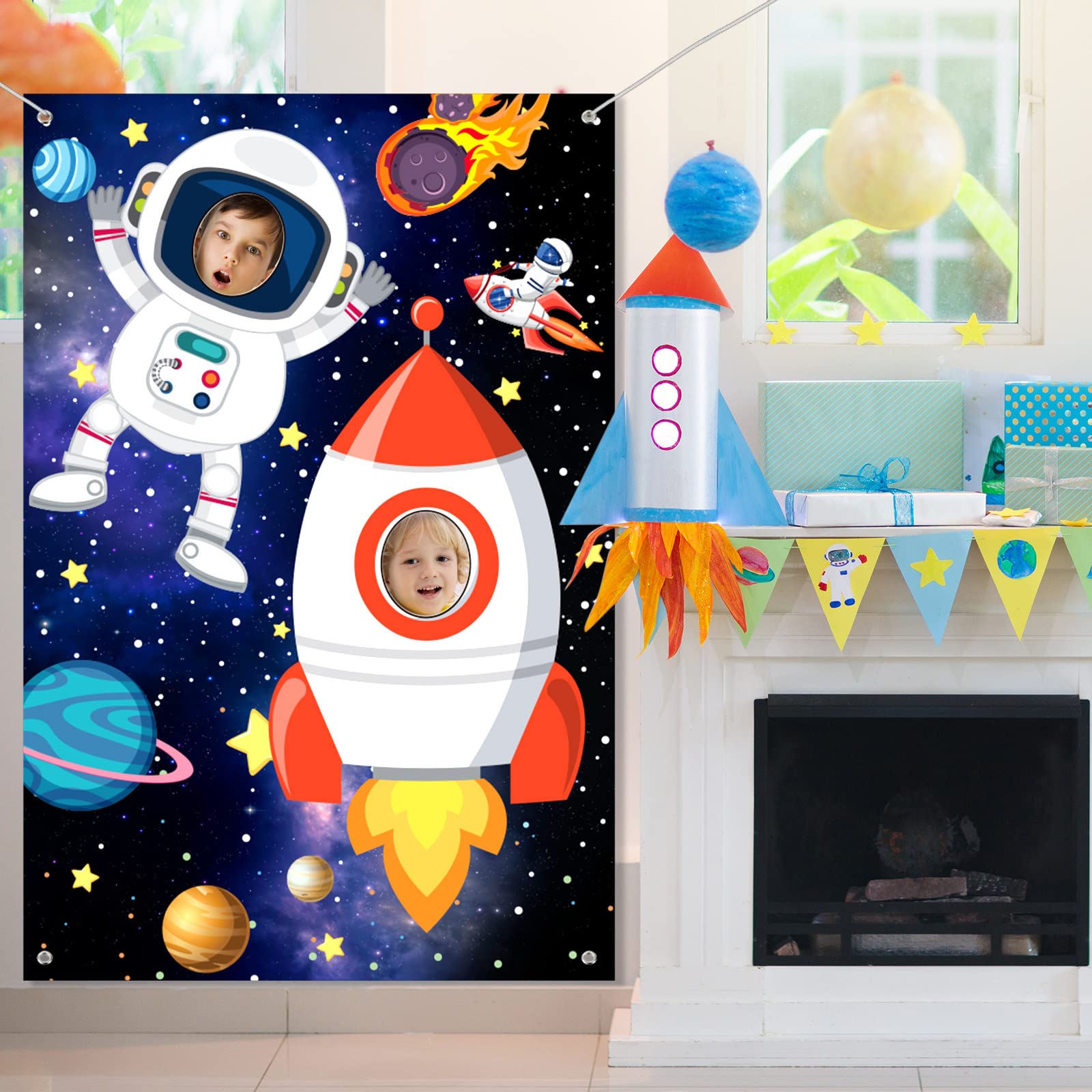 Space Birthday Decorations Birthday Party Supplies Space Photo Prop Space Backdrop Banner Astronaut Face Photo Props Planet Phot