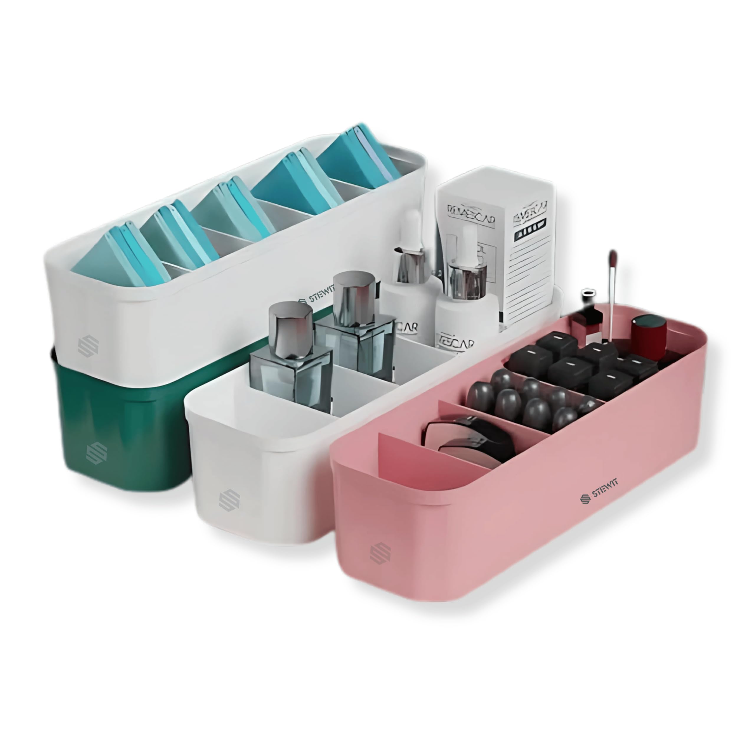 Stewit Drawer Organizers For Undergarments, Socks, Bras, Ties, Scarves, Wardrobe Storage Box Kitchen Tools (4 Pcs, Multicolor)