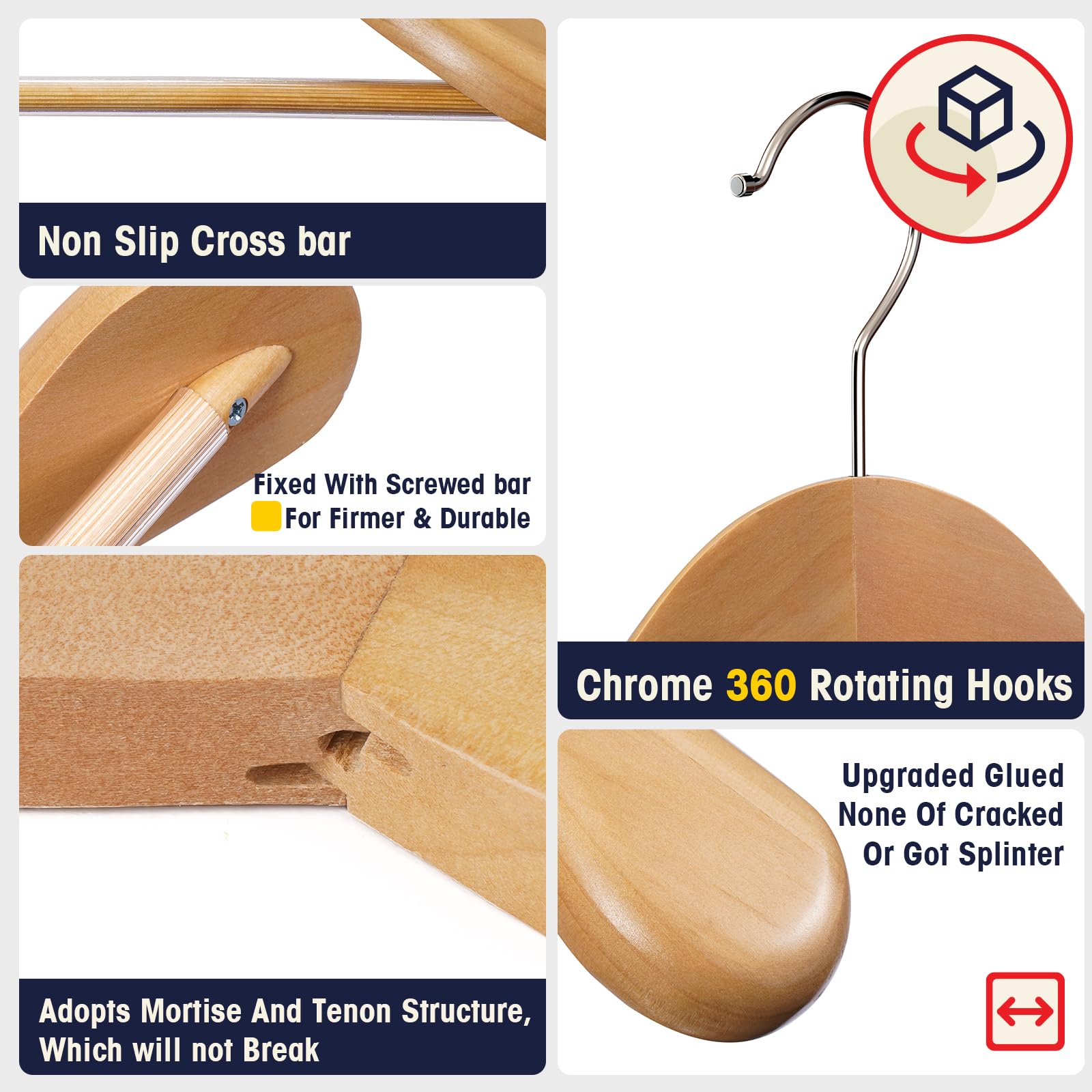 Uinicor Suit Hangers 10 Pack Wooden Hangers,Heavy Duty Coat Hangers,Wide Shoulder Hangers With Non Slip Pants Holder,Suit Hanger