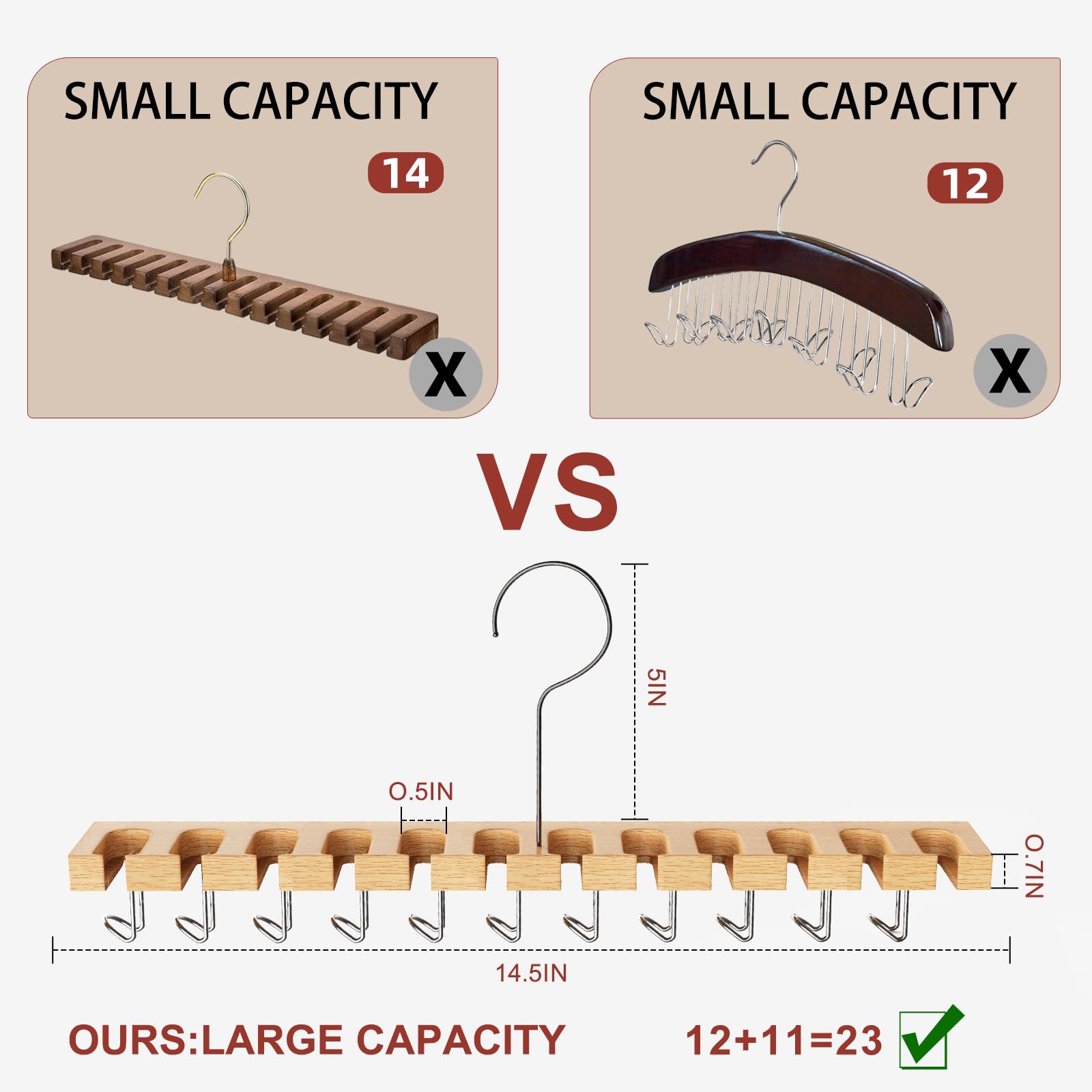 Belt Hanger For Closet Max 42 Belts, 2-In-1 Wall Mount Belt Organizer With 360 Rotating Hooks, Wooden Tie And Belt Rack For Clos