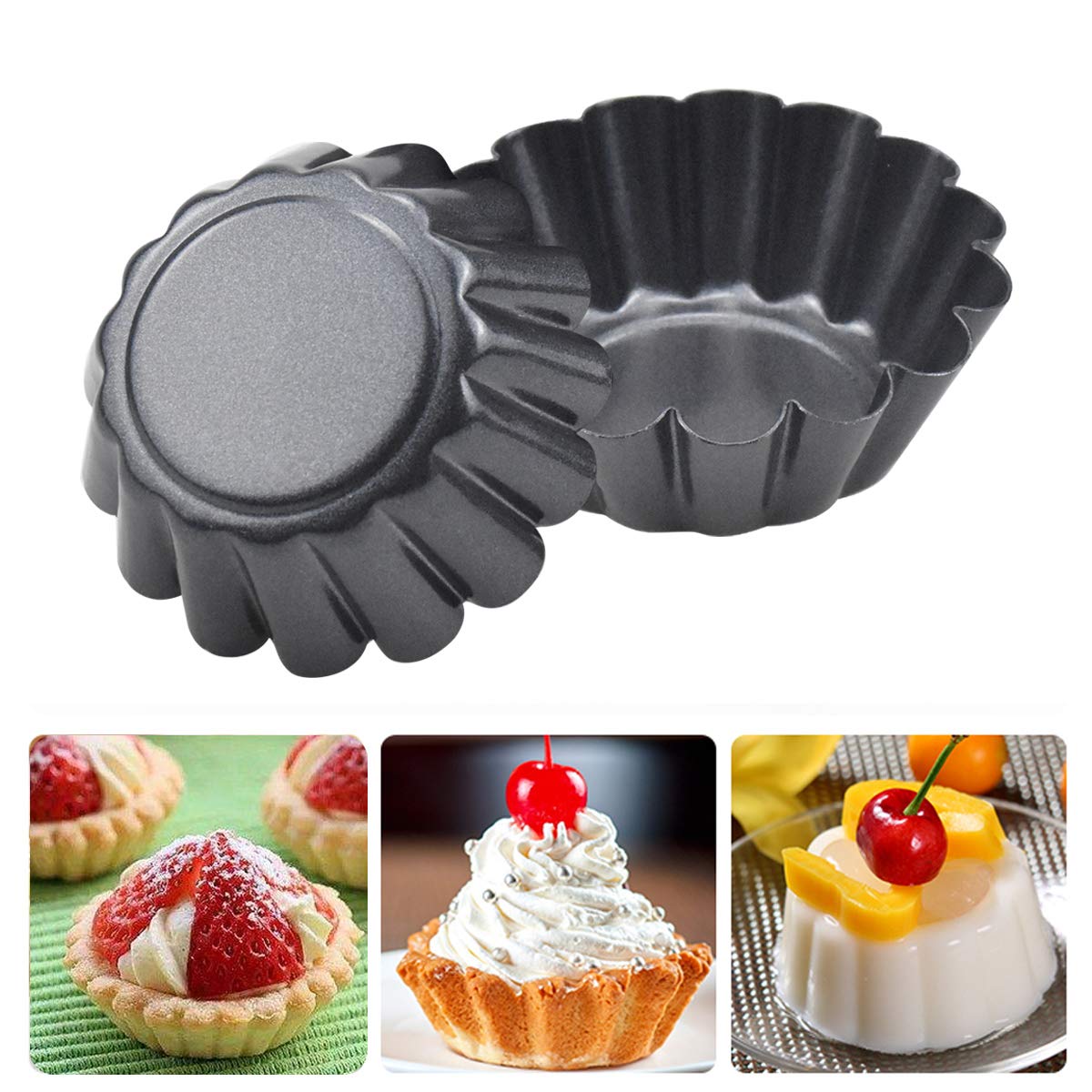 Hqdeal 12 Piece Carbon Steel Tart Mould, Tart Mould, Muffin Mould, Egg Pie Mould, Non-Stick Reusable Baking Moulds For Cupcakes,