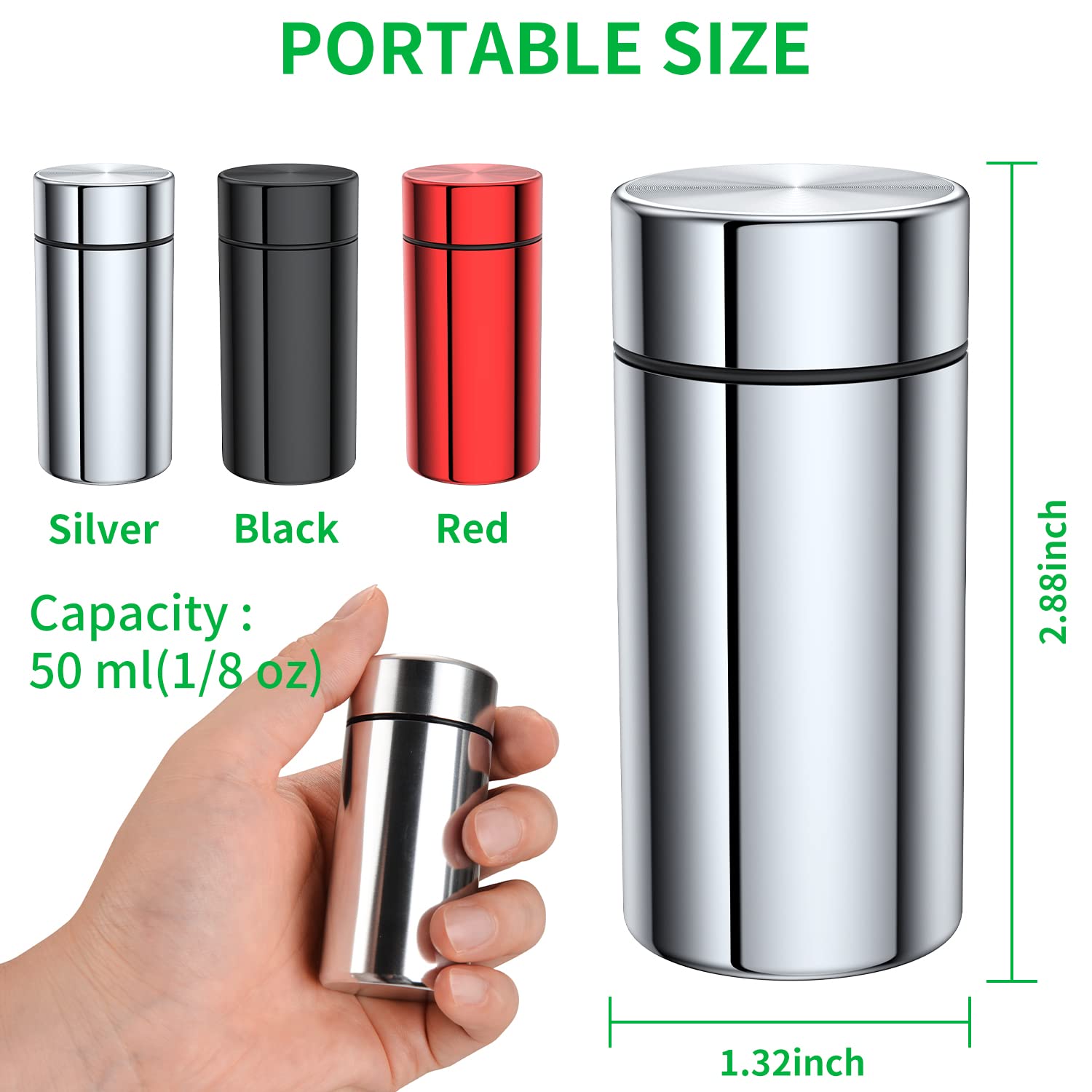 Portable Aluminum Storage Jar 3-Pack,Airtight Smell Proof Container, Metal Waterproof Small Bottle Multipurpose Container For Co