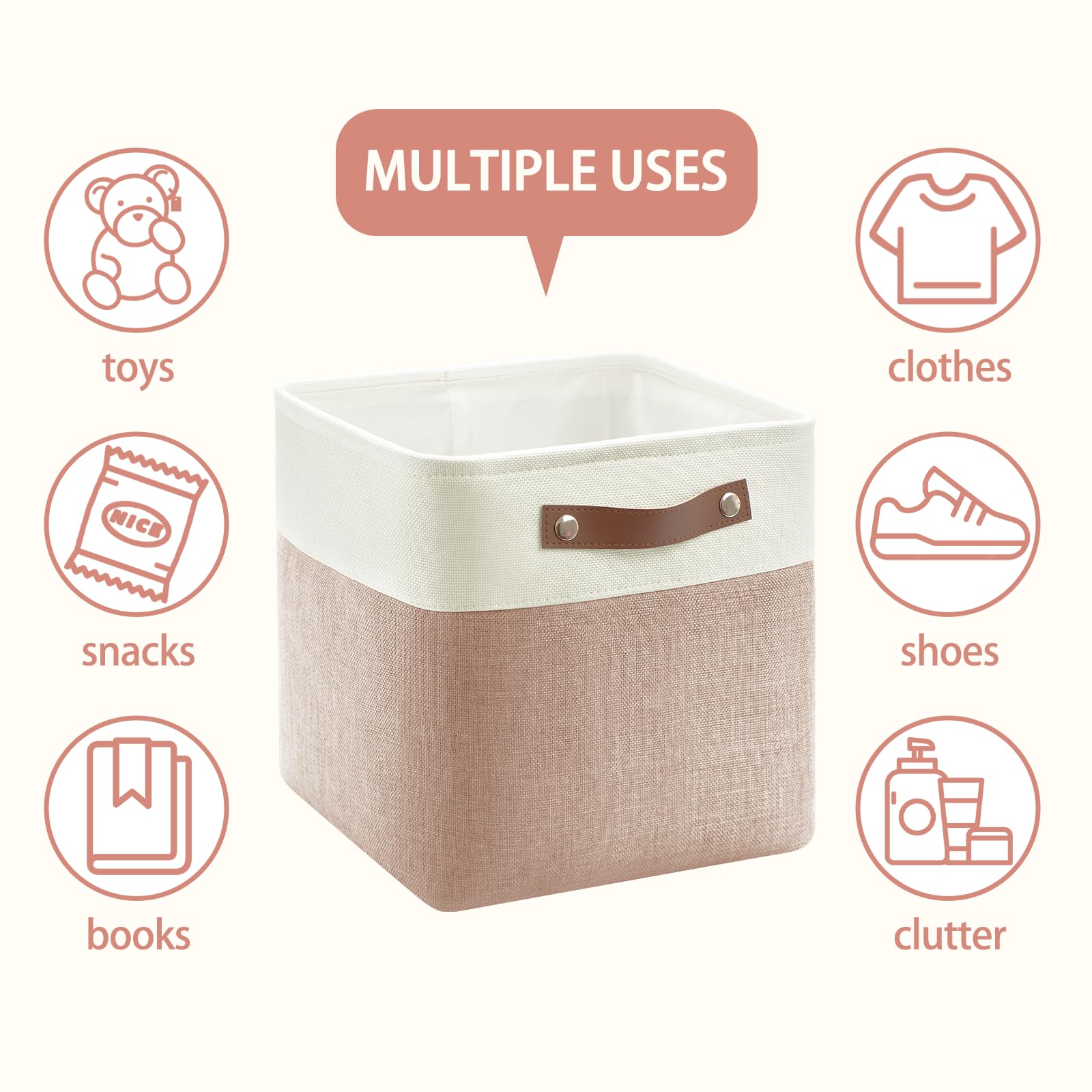 Patvingot Collapsible Fabric Cube Storage Bins 11X11  11, Pack Of 6 Closet Basket Boxes With Pu Handles For Organizing Shelves,