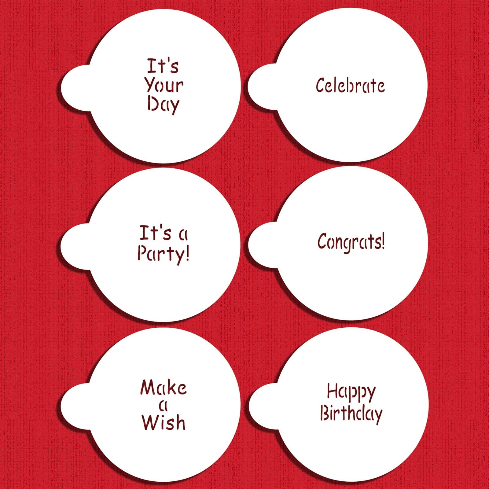 Designer Stencils It'S A Party Cookie Stencil Set, (Happy Birthday - Congrats - It'S A Party - Make A Wish - Celebrate), Beige/S