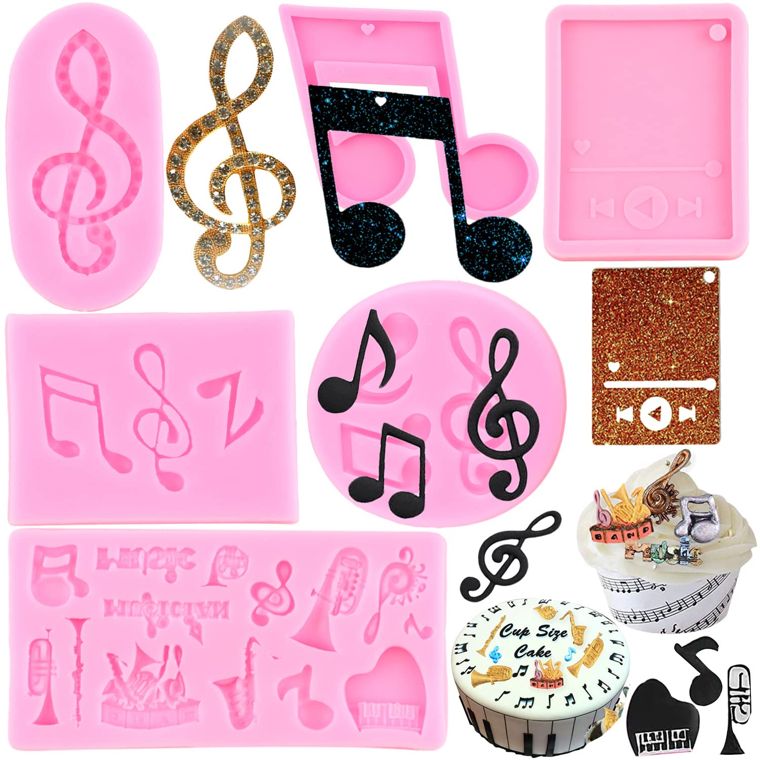 Miyahouse Music Note Fondant Mold Musical Instrument Silicone Mold Media Player Molds For Cake Decoration Chocolate Candy Polyme