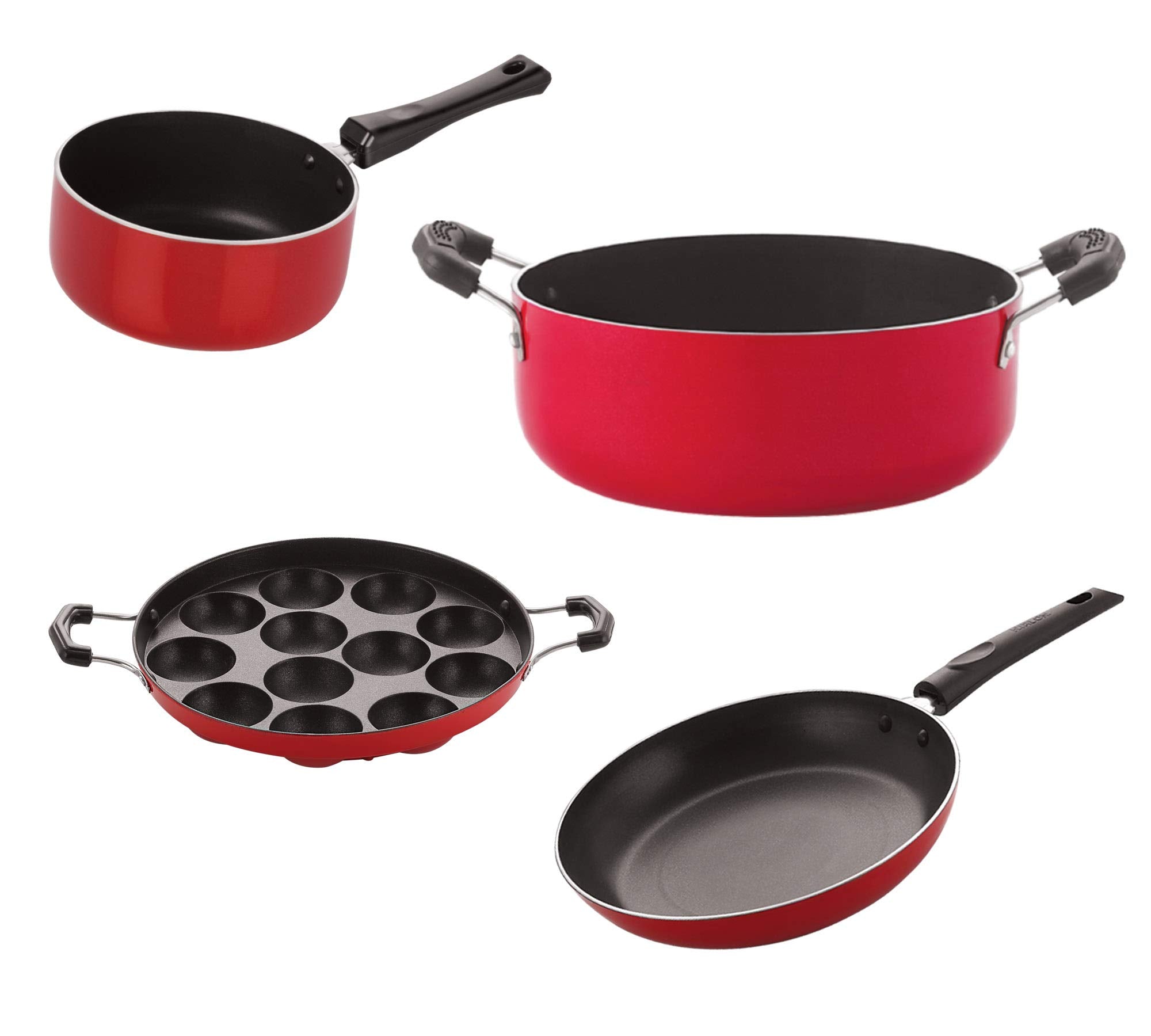 Nirlon NonStick Coated Dishwasher Safe Aluminium Kitchen Utencils Combo Set Of 4 Pieces (2.6Mm_Sp(B)_Ap(12)_Cass22_Tp24)