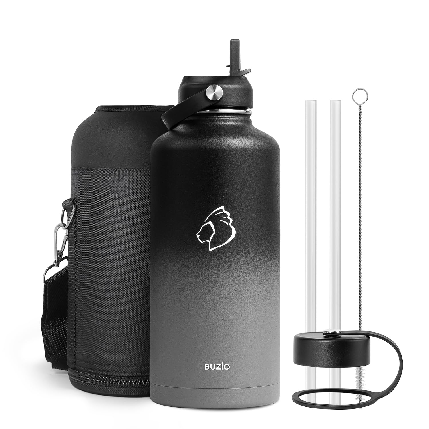 Insulated Water Bottle with Straw Lid, Modern Double Vacuum Stainless Steel Water Flask, Simple Half Gallon Water Jug, Metal The