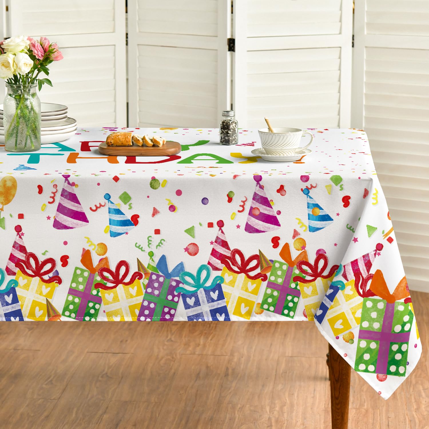 Horaldaily Birthday Rectangular Tablecloth 60  84 Inch, Happy Birthday Balloon Washable Table Cover For Party Picnic Dinner Deco