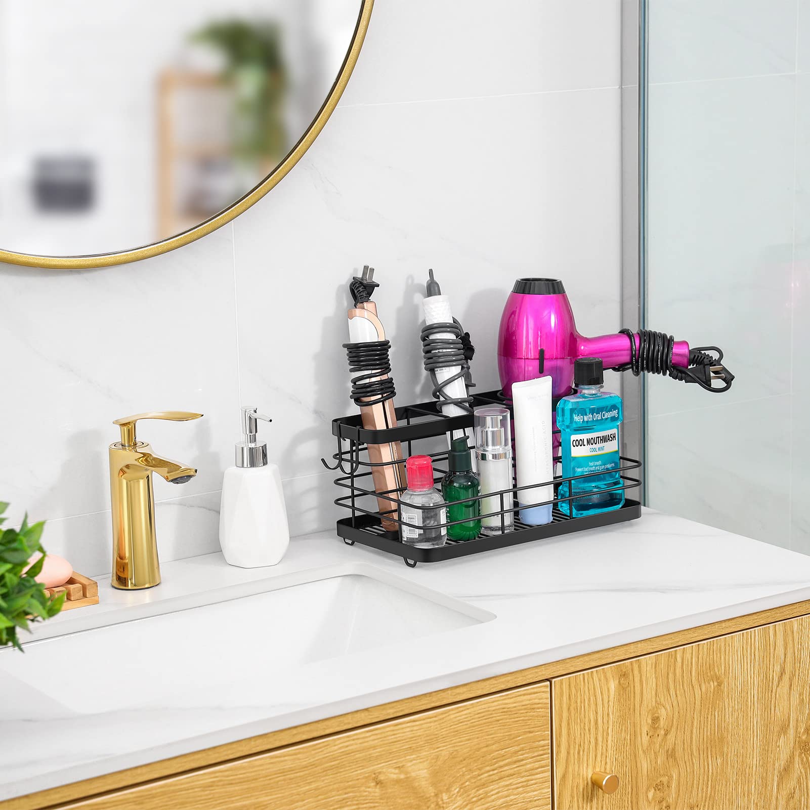 Vitviti Metal Hair Tool Organizer Wall Mounted, Hair Dryer Holder Basket Storage, Bathroom Sink Organizer Countertop For Vanity