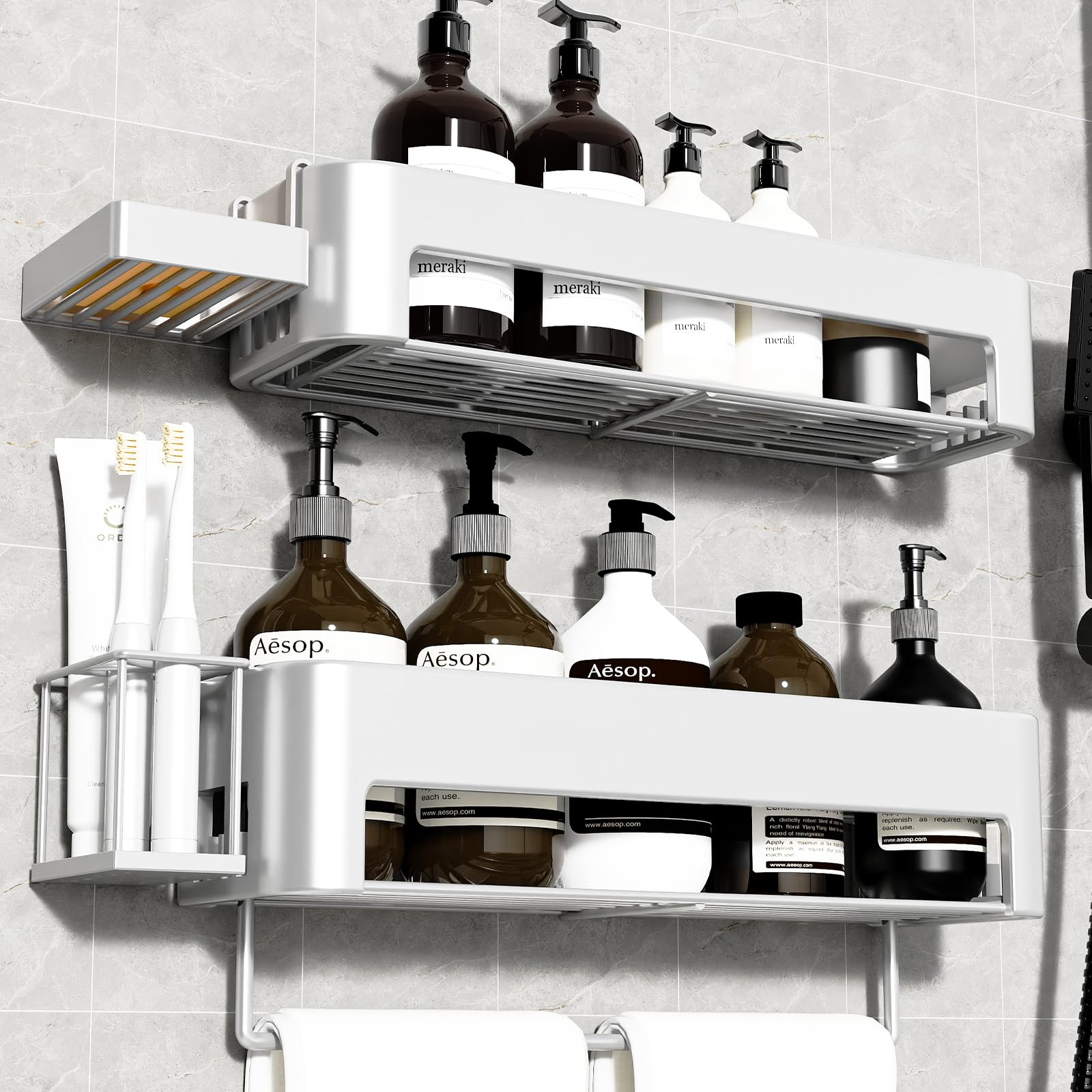 Necvha Shower Caddy 4 Pack Adhesive Bathroom Organizers And Storage&Home Decor&Kitchen,No Drilling,Kitchen Organizers And Storag