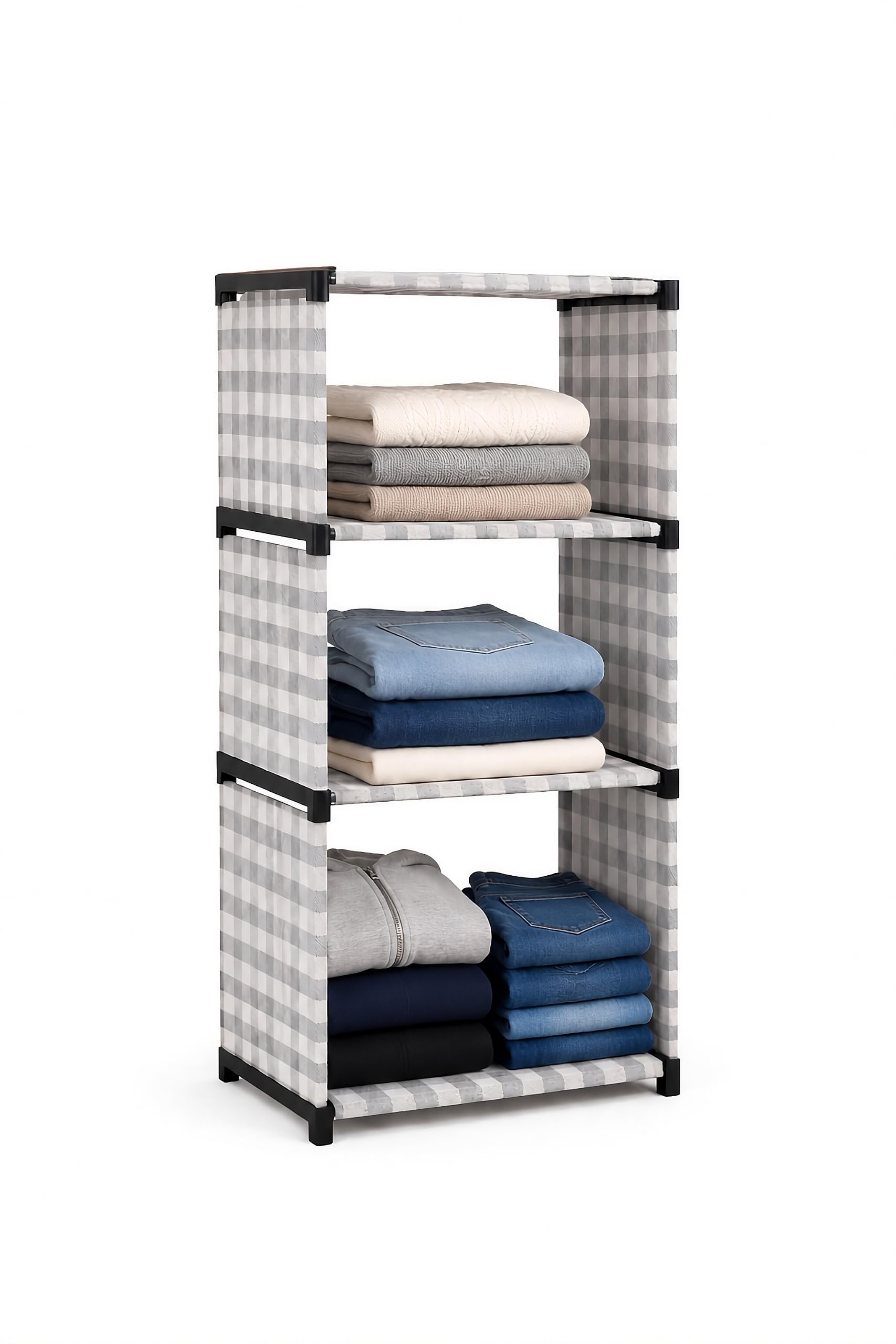 Lotspek 4 Layer Collapsible Portable Foldable Wardrobe Storage Organizer Shelves For Clothes Rack |Home,Bedroom OrganiserBlack 