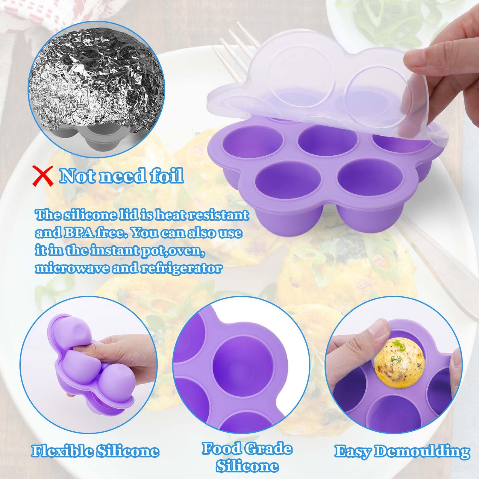 Xangnier Silicone Air Fryer Egg Bite Mold,2 Pack Reusable Egg Bites Pan With Lid-Alternative To Sous Vide Egg Bite Maker,Air Fry