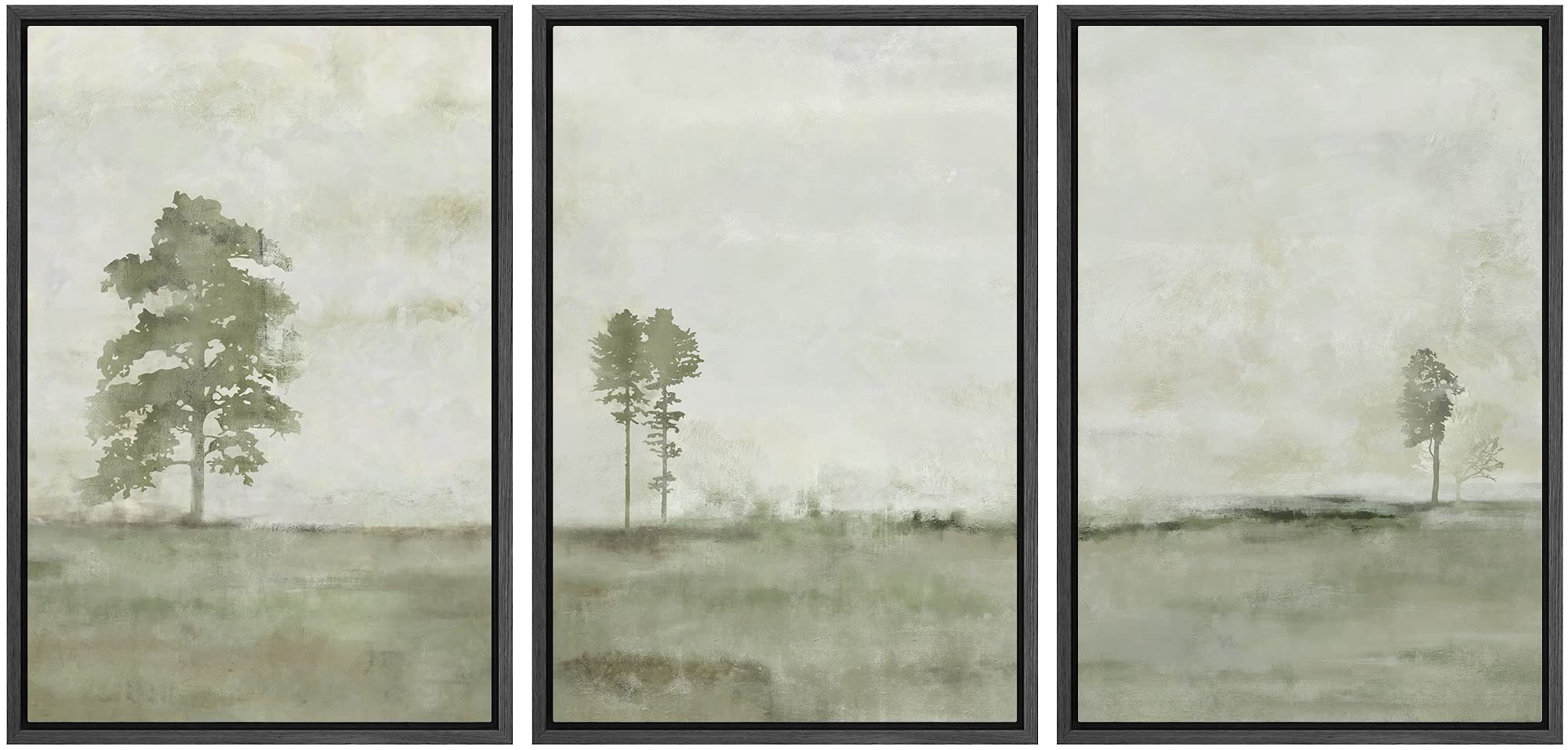 Signford Framed Canvas Print Wall Art Set Green Grunge Country Forest Tree Abstract Shapes Illustration Modern Art Decorative No