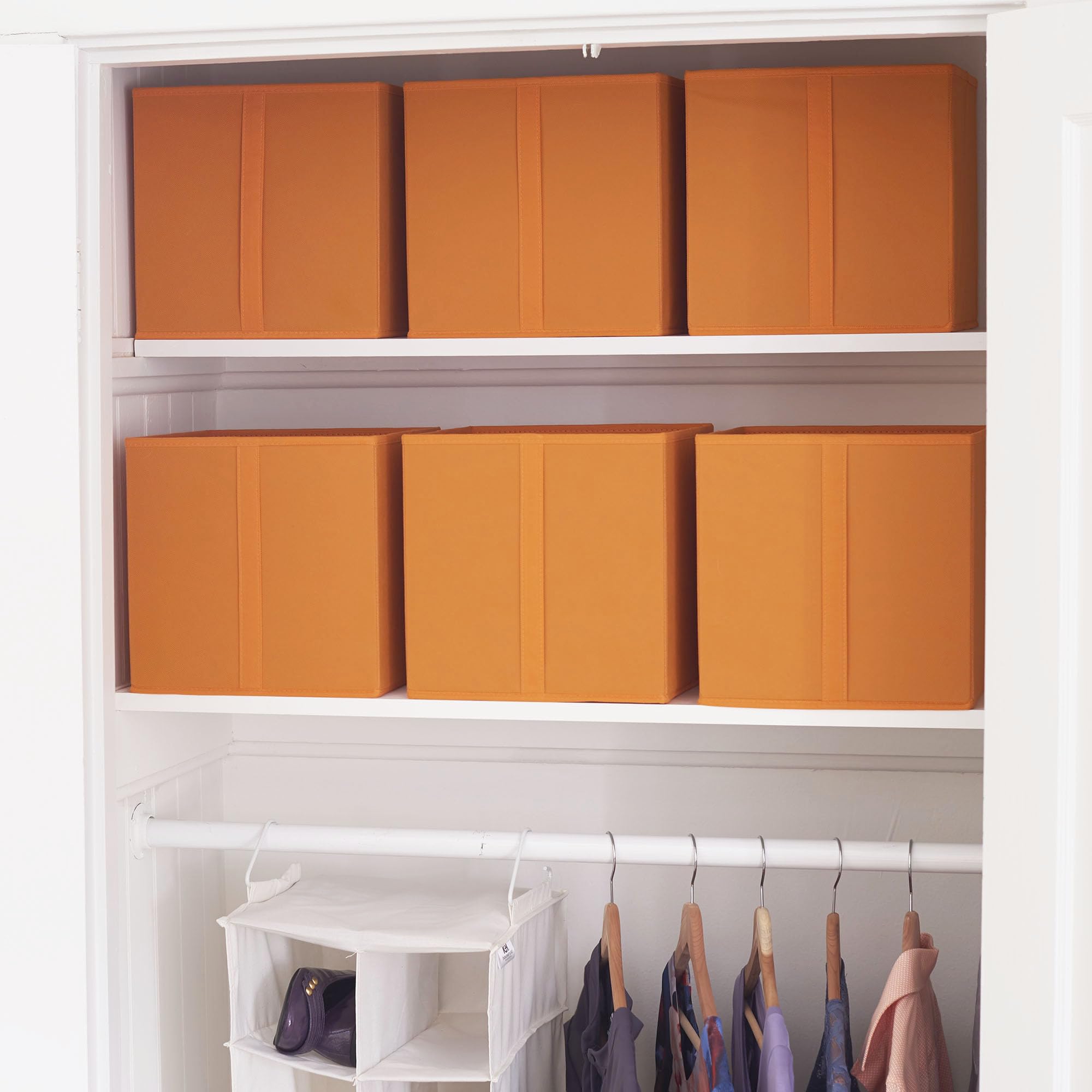 Household Essentials 334-1 Foldable Fabric Storage Bins | Set Of 6 Cubby Cubes With Vertical Handles 6 Pack, Orange