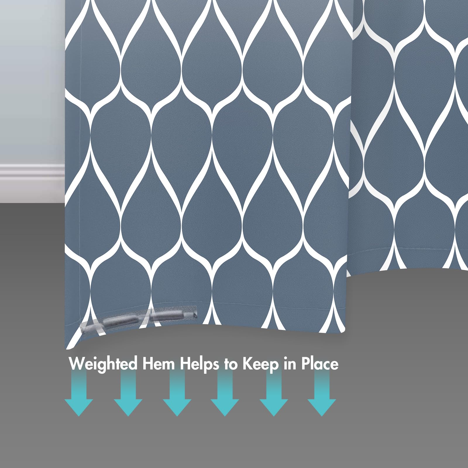 Gelbchu Ombre Aegean Blue Fabric Shower Curtain, Waterproof Design And Polyester, Quick-Drying, Weighted Hem, Shower Curtains Se