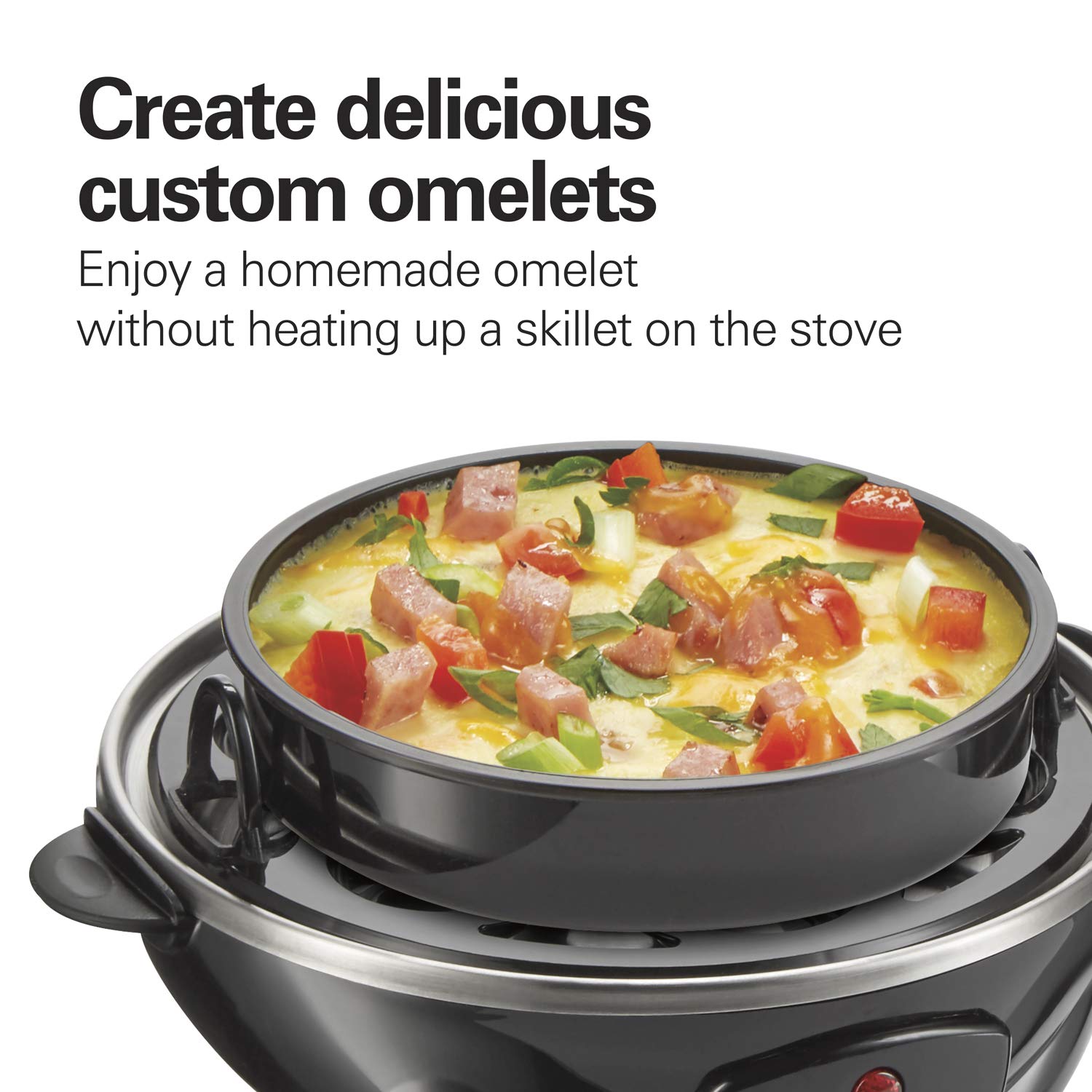 Hamilton Beach 3-in-1 Electric Egg Cooker, Hard Boiled, Poacher, Omelet Maker, Holds 14, Black, Model 25508