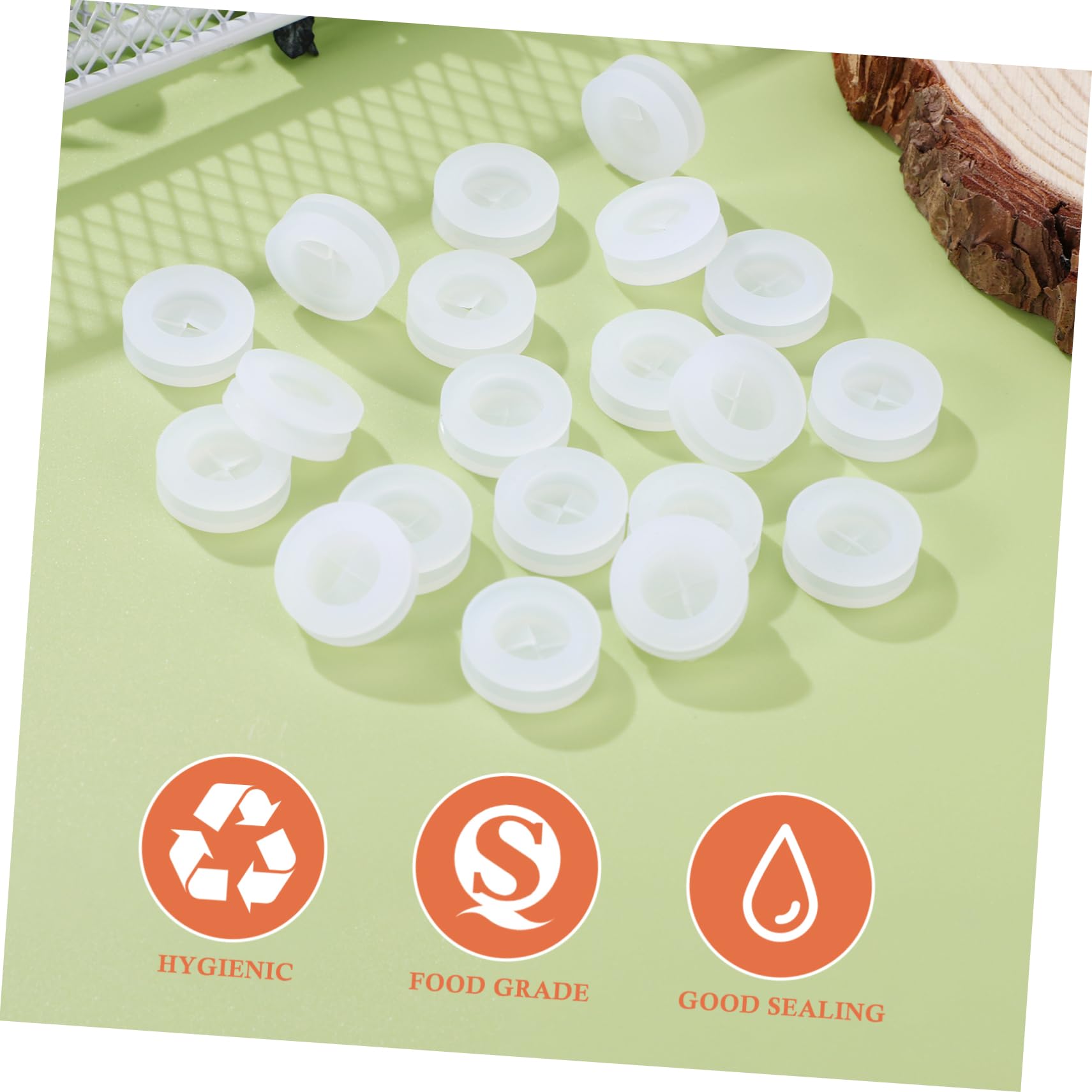 Vintorky 20Pcs Bamboo And Wood Cover Silicone Stopper Silicone Grommets For Mason Jars Mason Jar Lid Straw Holes Grommet Glass S