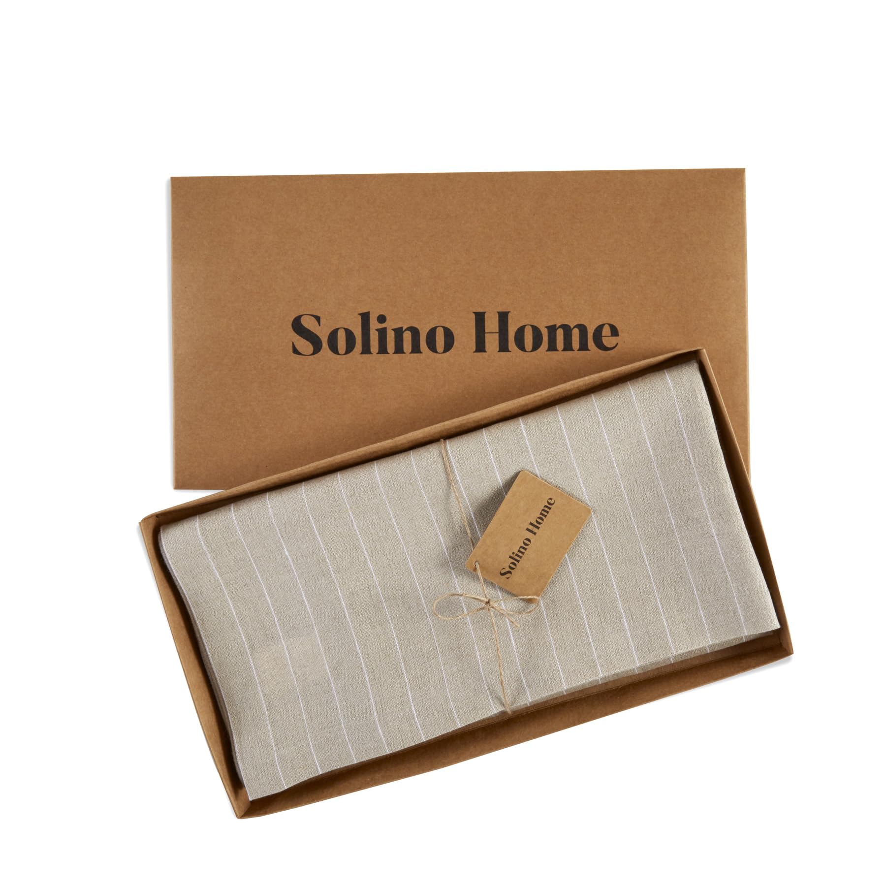 Solino Home Pinstripe Linen Tablecloth 52 X 52 Inch - 100% Pure Linen Natural And White Table Throw For Spring, Easter - Handcra