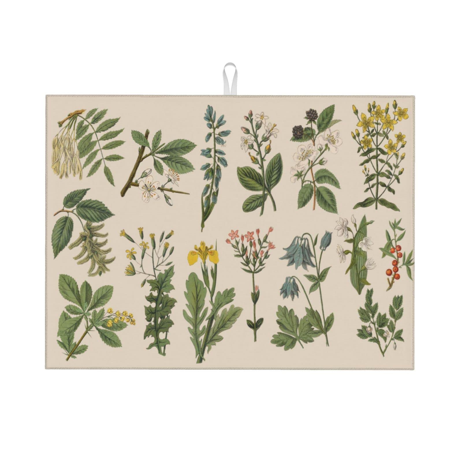 Vintage Color Plants Herbs Floral Microfiber Dish Drying Mat For Kitchen Countertop Xl Absorbent Reversible Drainer Rack Pad Ext