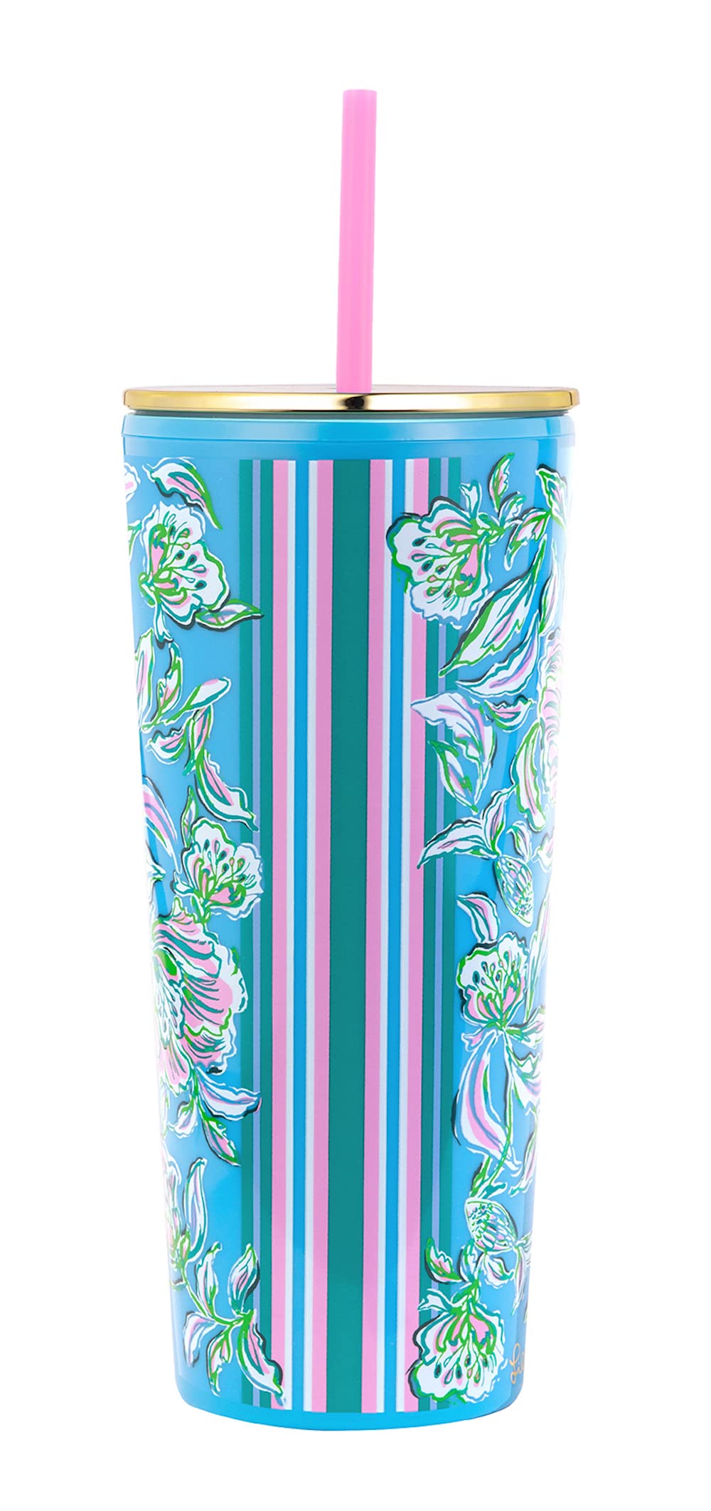 Lilly Pulitzer Double Wall Tumbler with Lid and Reusable Straw, Insulated Travel Cup Holds 24 Ounces, Chick Magnet