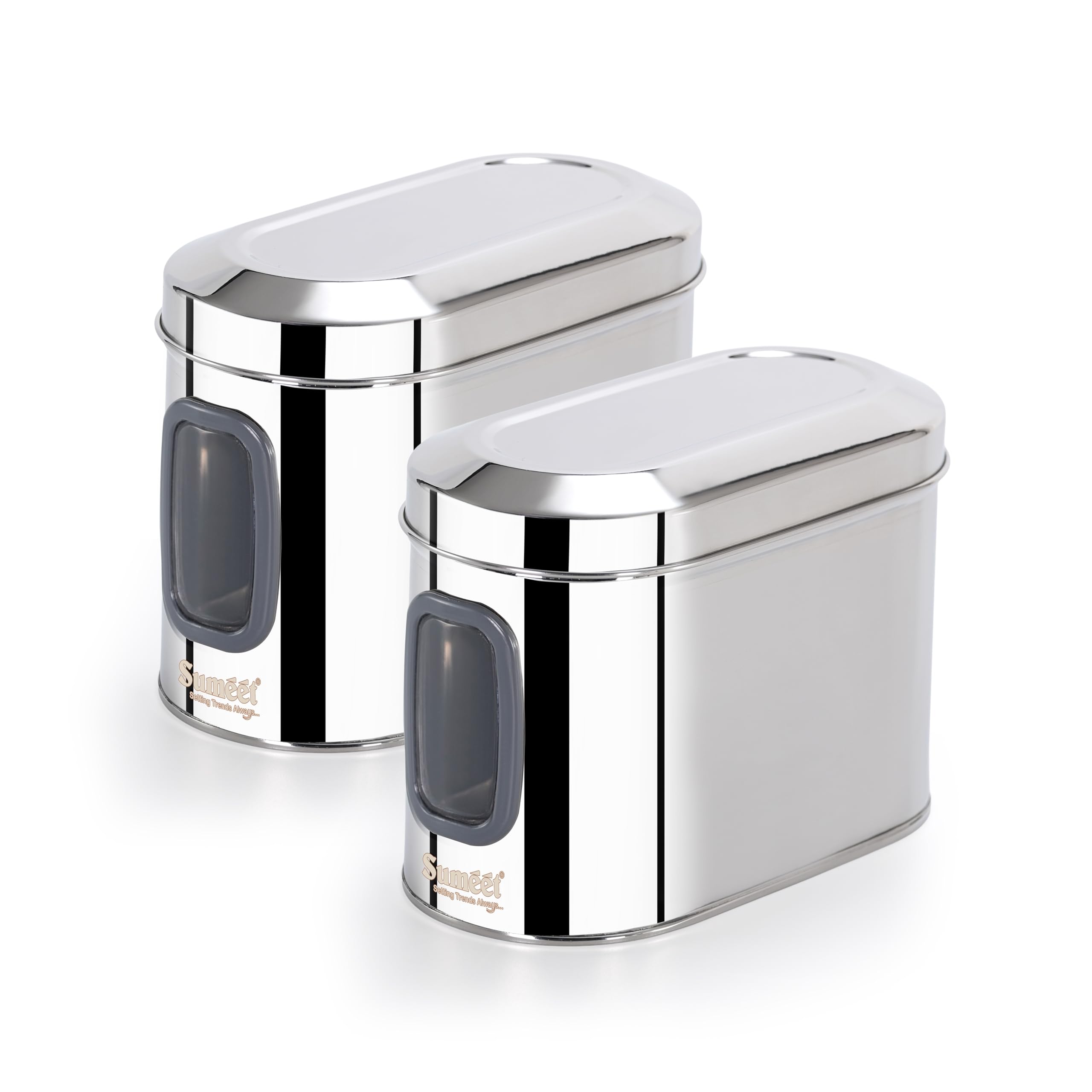 Sumeet ISI Certified Stainless Steel Capsul Canister Container for Kitchen Storage with See Through Window - Set of 2 Pcs - 1400ml  Silver