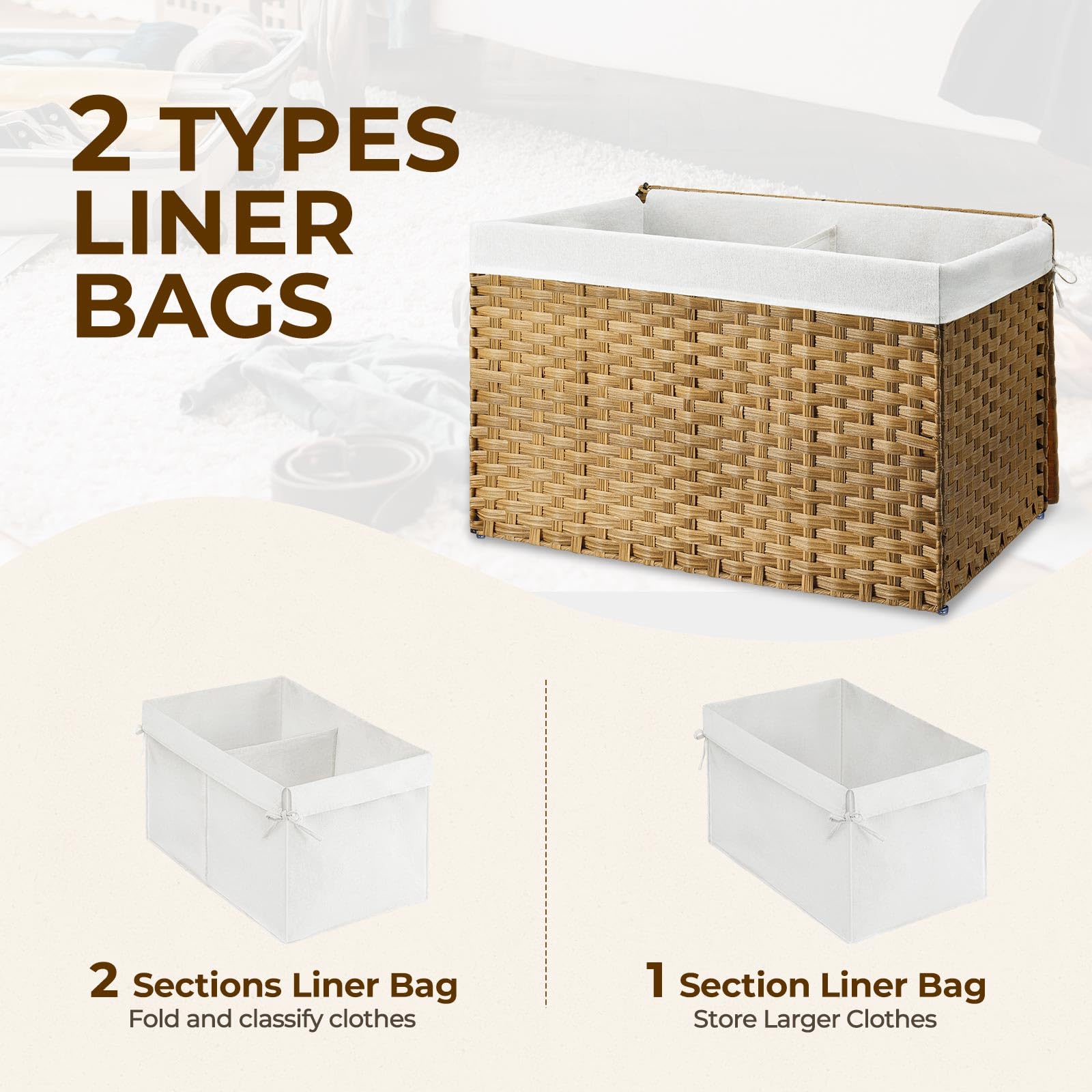 Greenstell Storage Basket With Lid, 160L Handwoven Large Shelf Basket With Cotton Liner And Metal Frame, Foldable & Easy To Inst