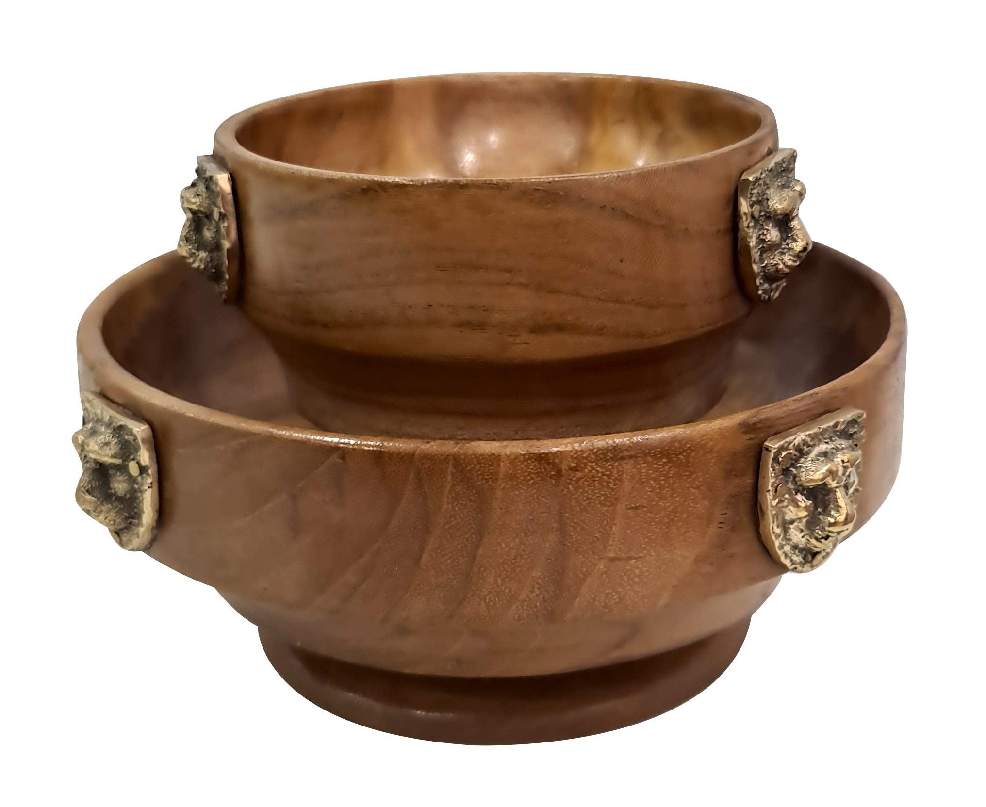 Collectiblesbuy Natural Wood Lion Metal - Set Of 2 Vintage Wooden Serving Bowl Handcrafted Contemporary Sustainable