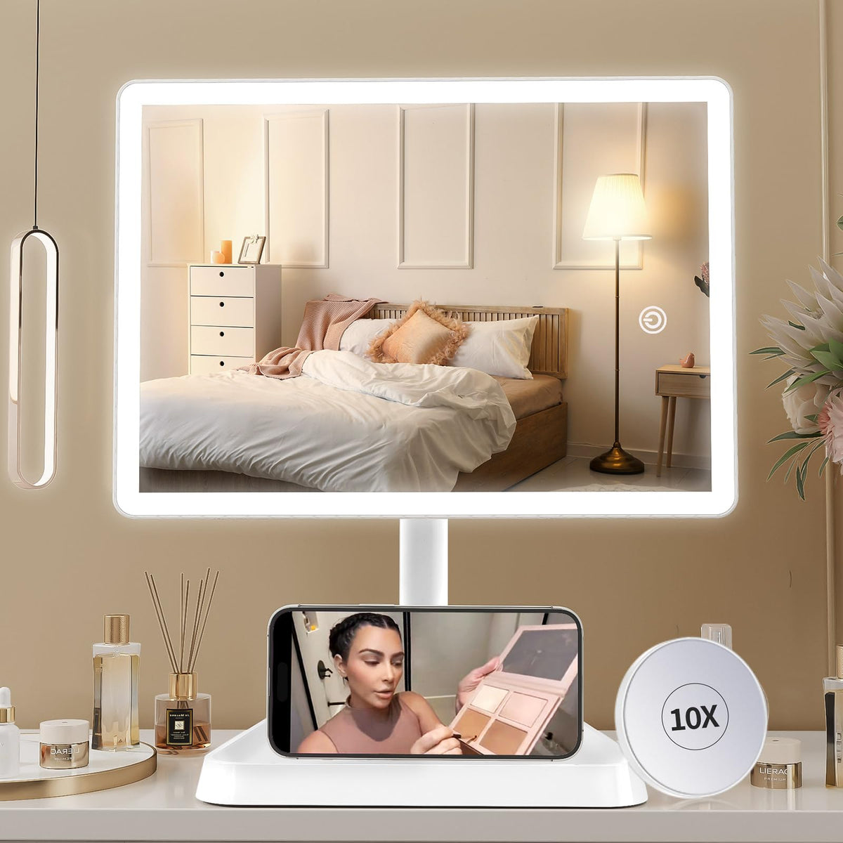 Funtouch Rechargeable Makeup Vanity Mirror With Lights, Large Lighted Desk Makeup Mirror With 96 Led Lights And 10X Magnifying M