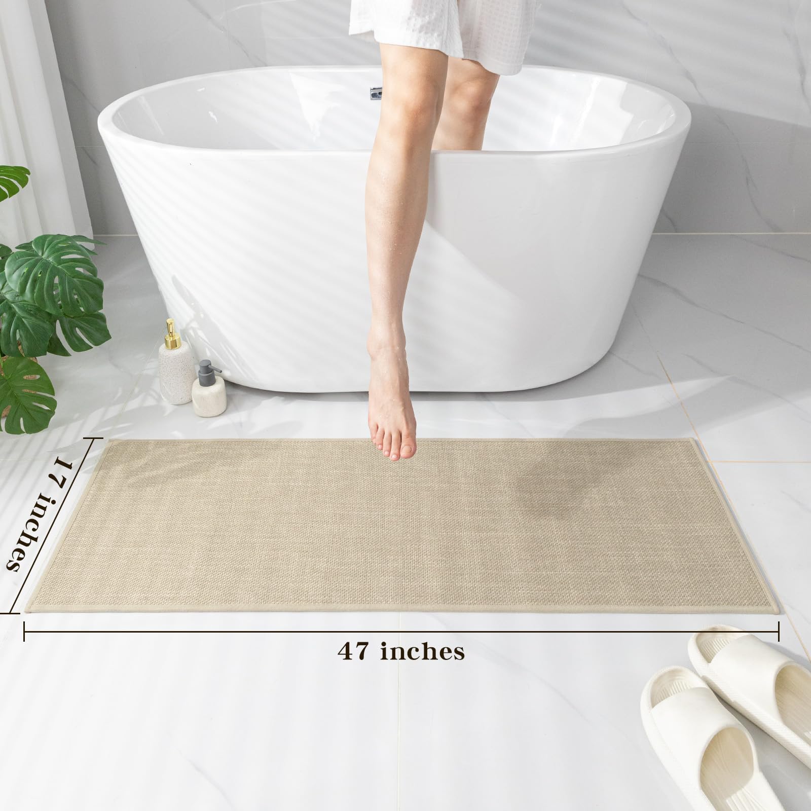 Chakme Bathroom Rugs Mat 47X17, Ultra Thin Non Slip Bath Mat Runner Quick Dry Absorbent Bath Mat For Bathroom Floor, (Light Beig