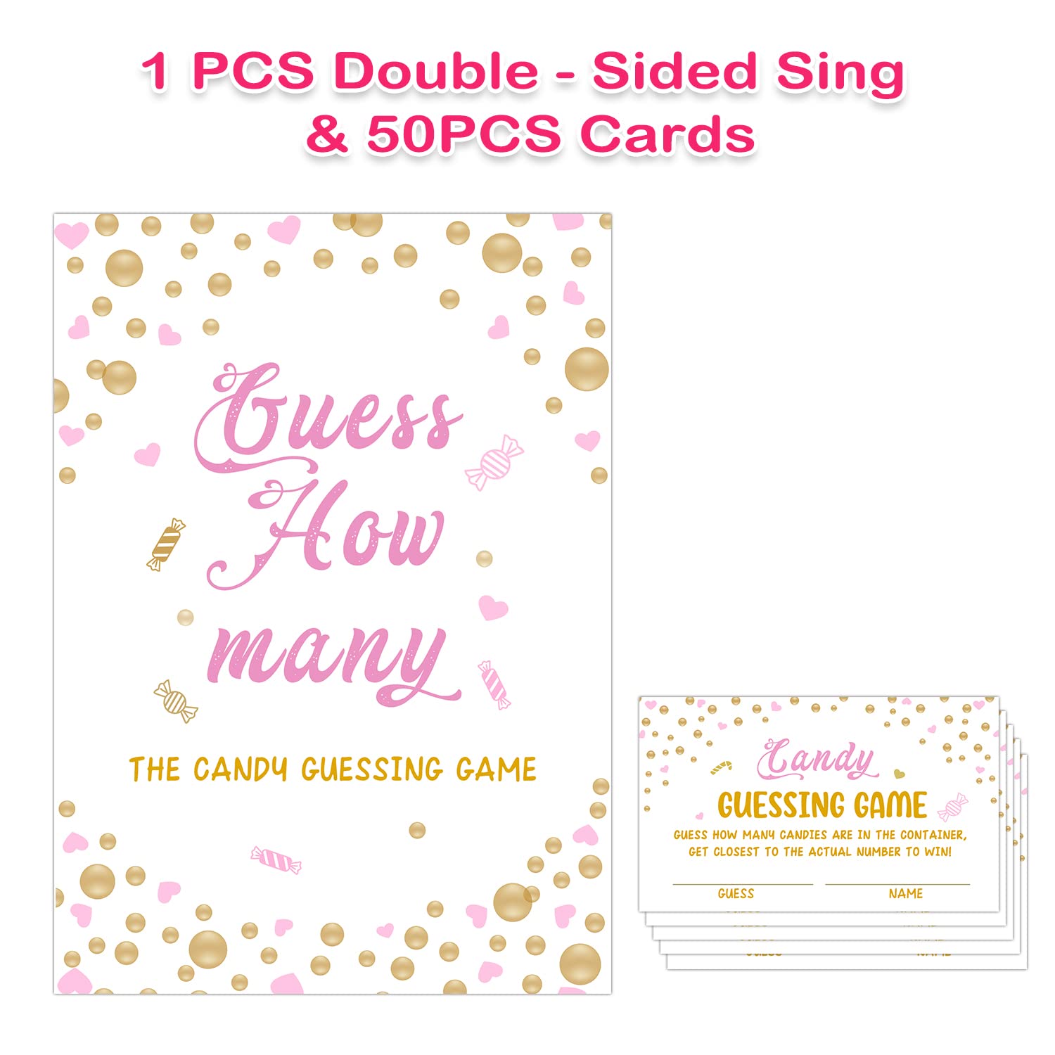 Guess How Many Candies Are In The Jar - Pink And Gold Baby Shower Games Girl - Guessing Games, Baby Shower Ideas, Baby Shower Su