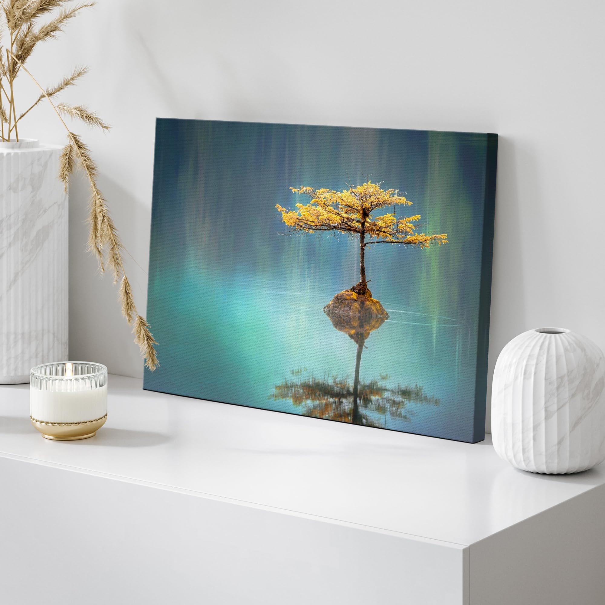 Wall26 Canvas Print Wall Art Peaceful Golden Lake At Sea With Reflection Nature Wilderness Photography Modern Art Rustic Scenic