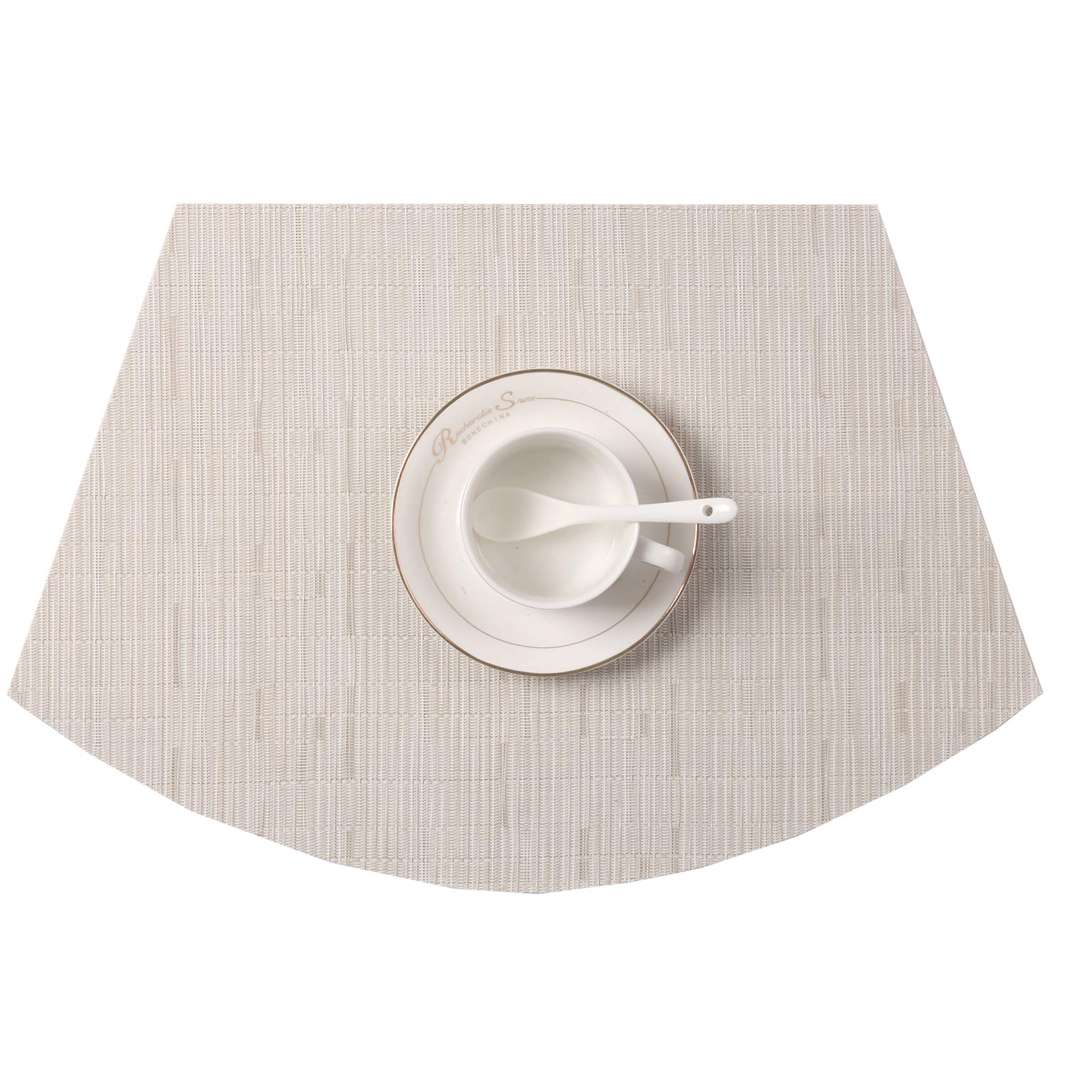 Shacos Placemats For Round Table Set Of 4 Wedge Shaped Placemats Heat Resistant Woven Vinyl Pvc Table Mats Wipeable (4, Beige)