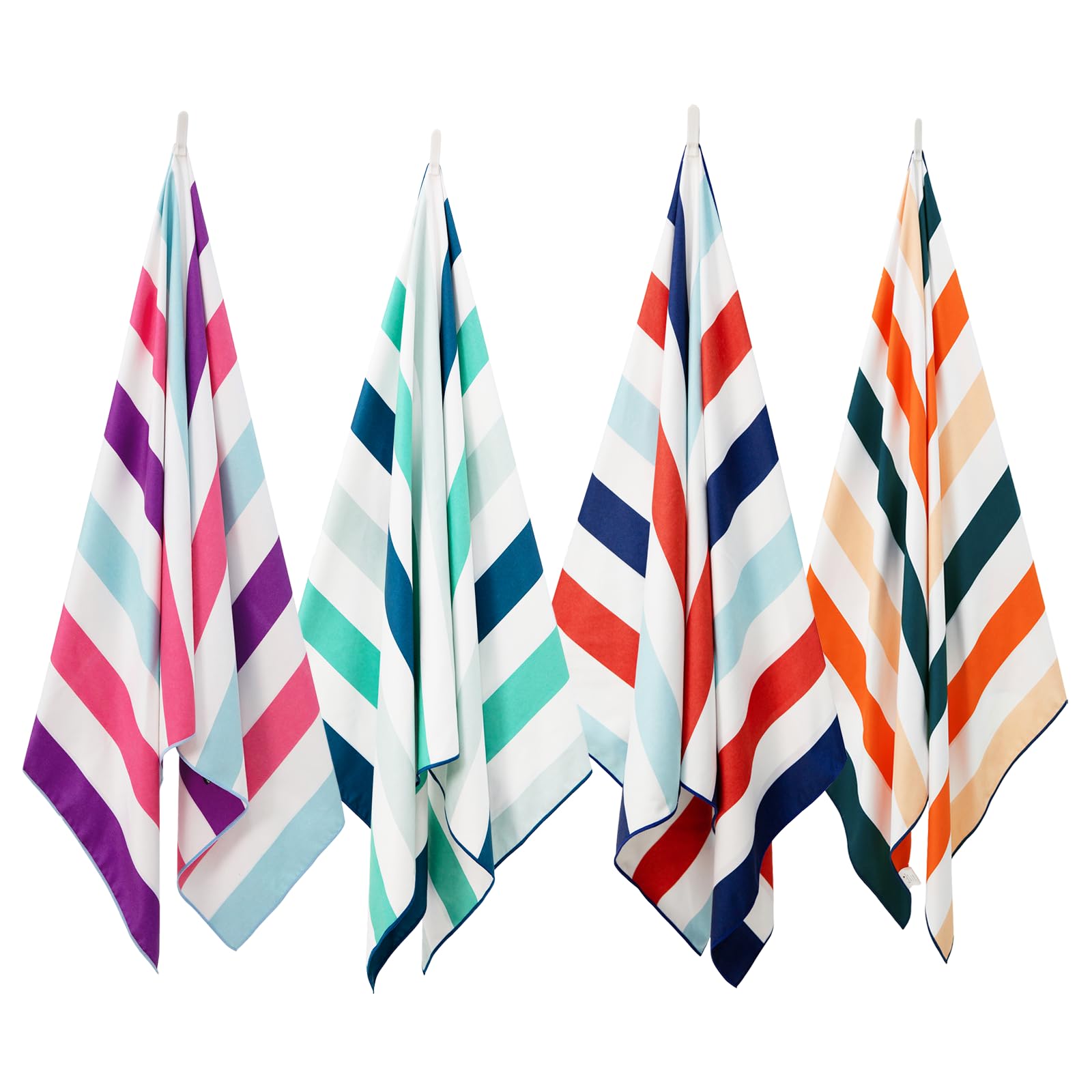 Exclusivo Mezcla 4 Pack Large Microfiber Quick Dry Beach Towels, Lightweight Sand-Free Cabana Stripe Pool Travel Camping Towel W