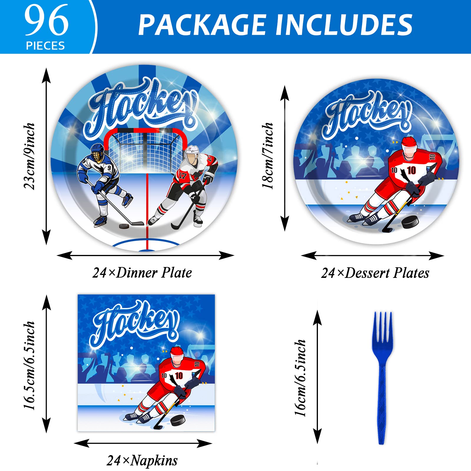 96Pcs Hockey Party Supplies Ice Hockey Birthday Party Plates Napkins Set Disposable Tableware Kit Birthday Party Sport Events De