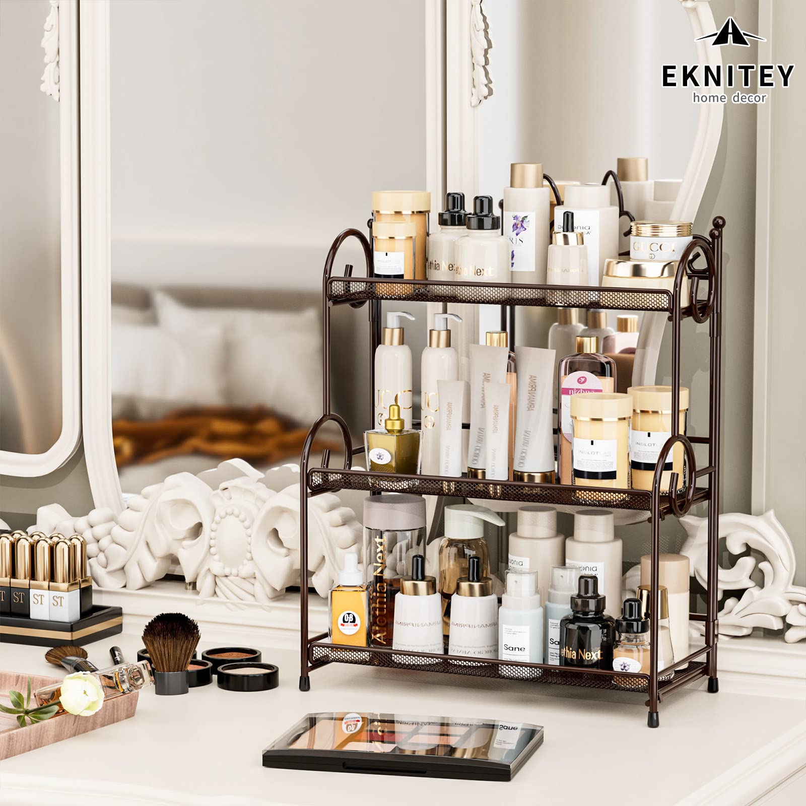 Eknitey Bathroom Organizer Shelf Countertop - Kitchen Counter Organizer 3 Tier Bathroom Counter Shelves For Makeup Vanity Organi