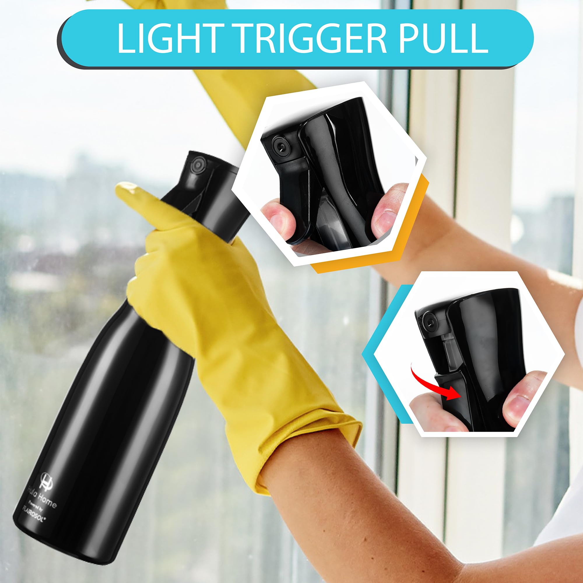 Hula Home Continuous Spray Bottle (16.9Oz/500Ml) Empty Ultra Fine Plastic Water Mist Sprayer - For Hairstyling, Cleaning, Salons