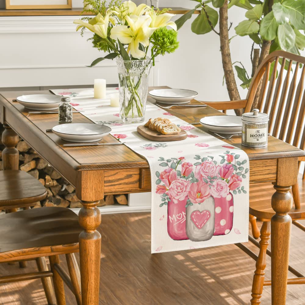 Artoid Mode Tulips Carnations Flower Vase Eucalyptus Mother'S Day Table Runner, Kitchen Dining Table Decoration For Home Party D