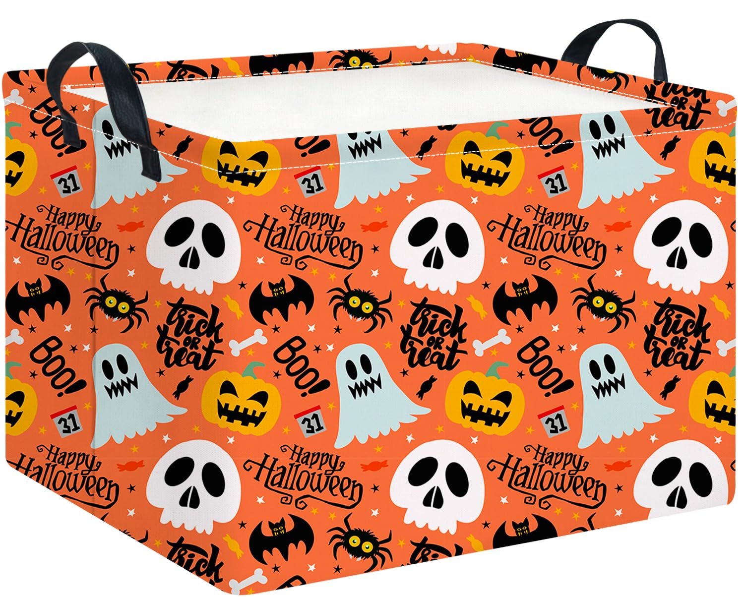 CLOCOR Rectangular Storage Basket,Collapsible Cute Pattern Storage Bin,Waterproof Books Box with Handles,Gift Basket(Spooky Hall