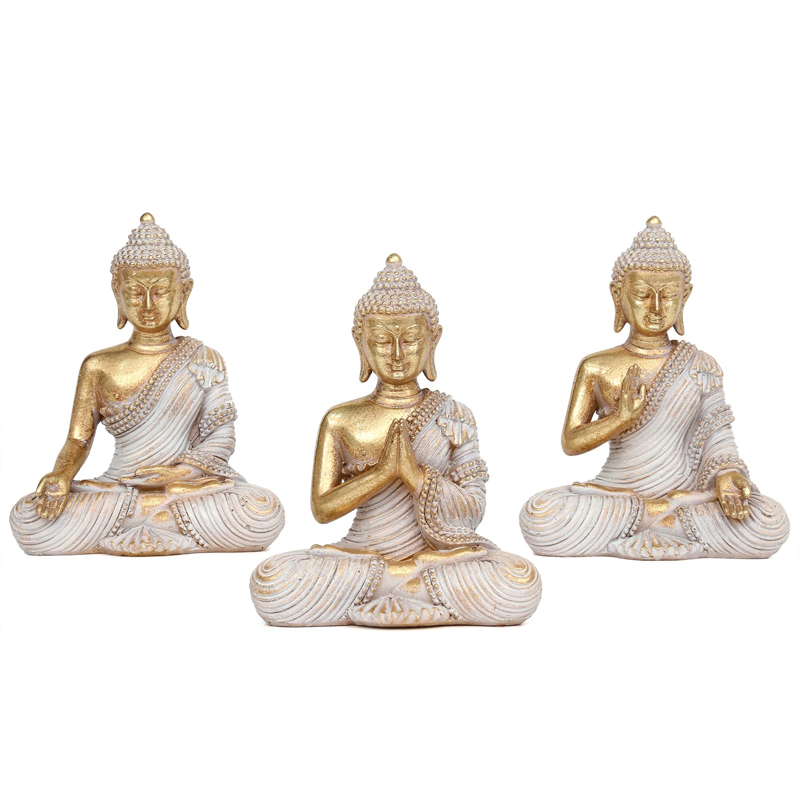 Buddha Statue for Home Decor Gold 4.3 Set of 3-Small Buddha Statues for Zen Decor-Table Desk Spiritual Decor-Buddha Decor for 
